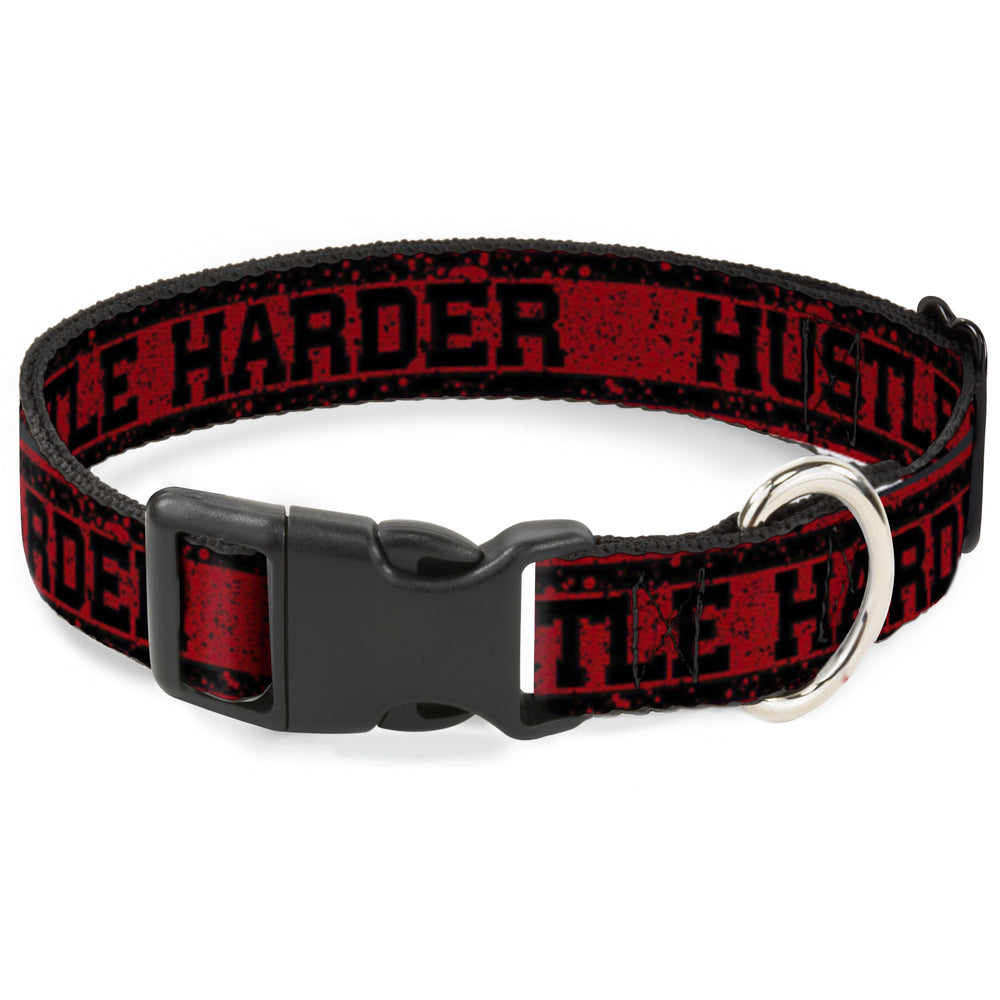 Plastic Clip Collar - HUSTLE HARDER/Stripes Weathered Red/Black Plastic Clip Collars Buckle-Down