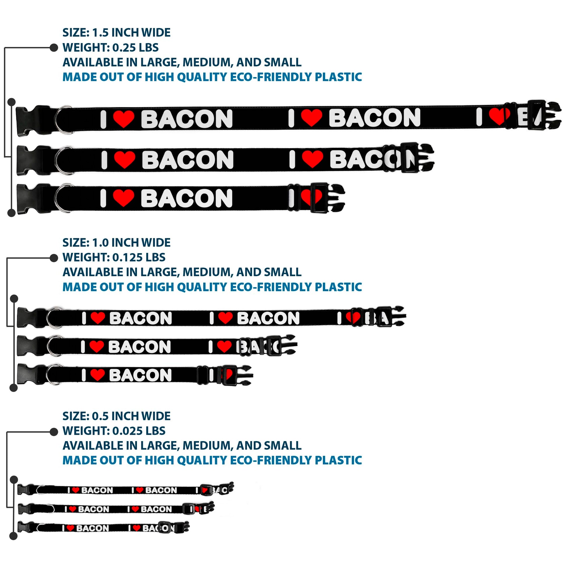 Plastic Clip Collar - I HEART BACON Text Plastic Clip Collars Buckle-Down