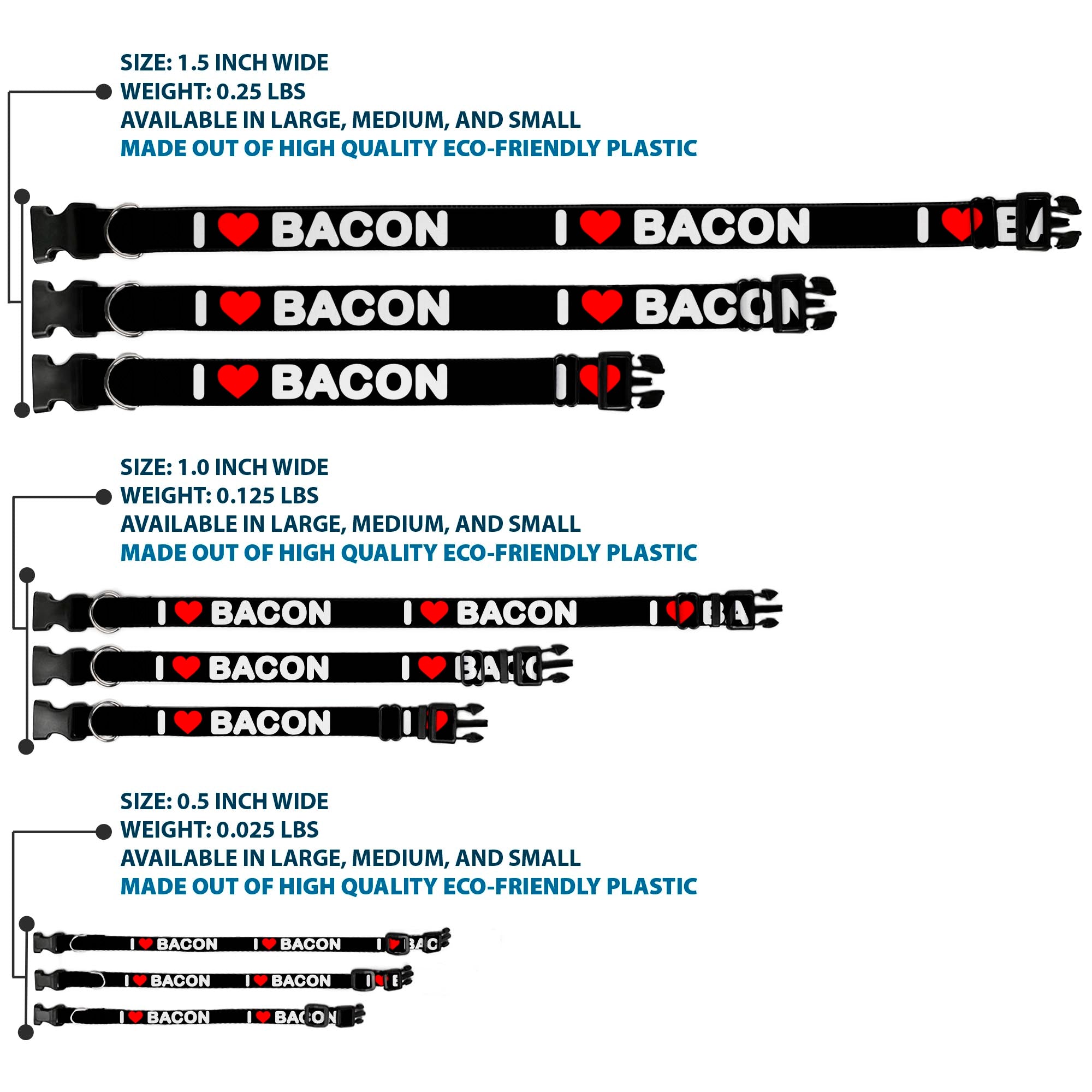 Plastic Clip Collar - I HEART BACON Text Plastic Clip Collars Buckle-Down