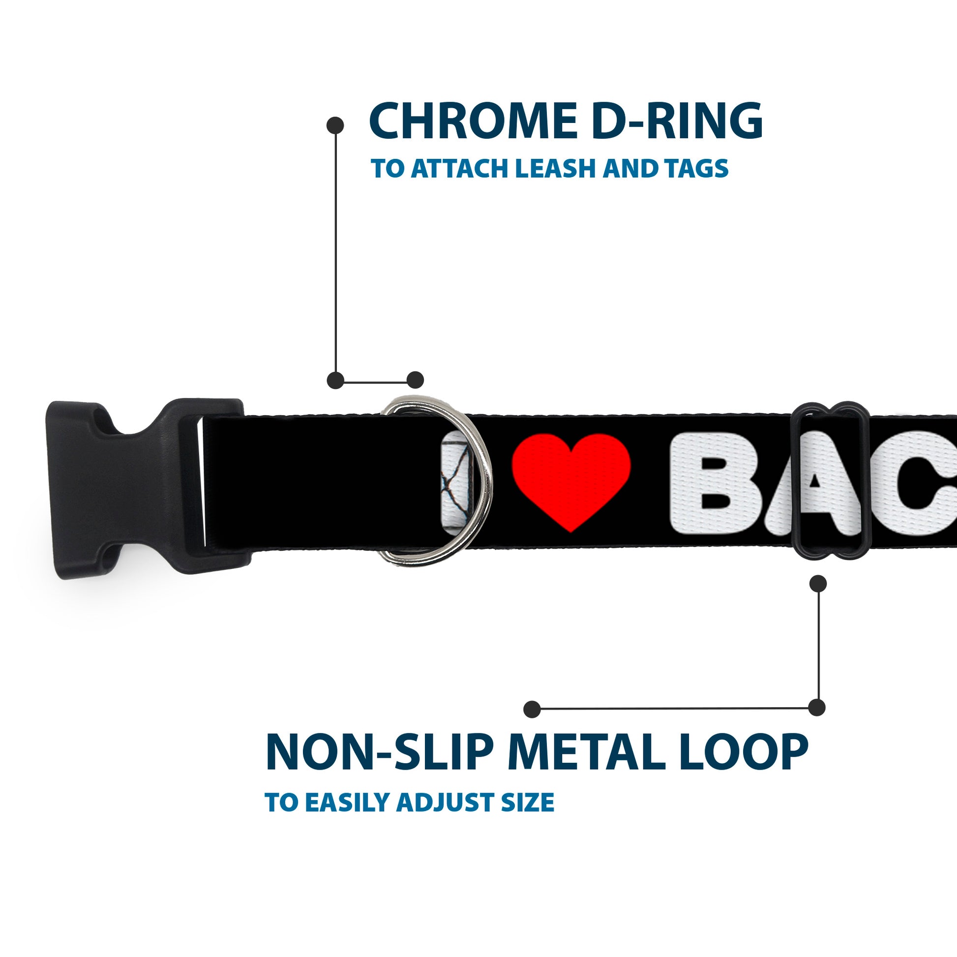 Plastic Clip Collar - I HEART BACON Text Plastic Clip Collars Buckle-Down