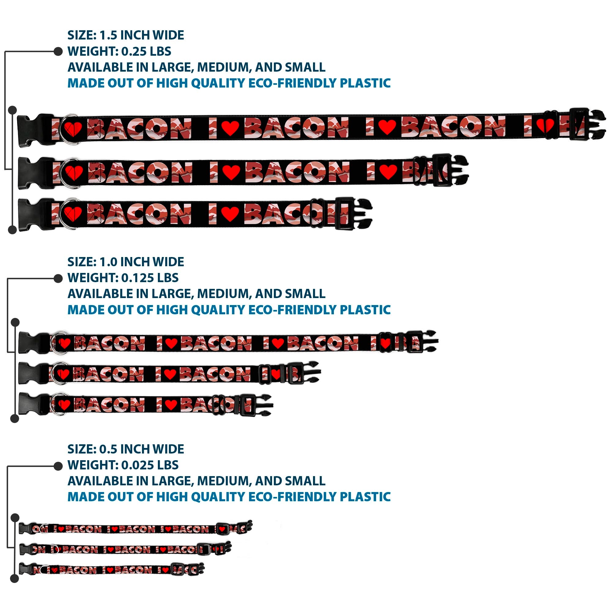 Plastic Clip Collar - I "Heart" BACON Black/Bacon Plastic Clip Collars Buckle-Down