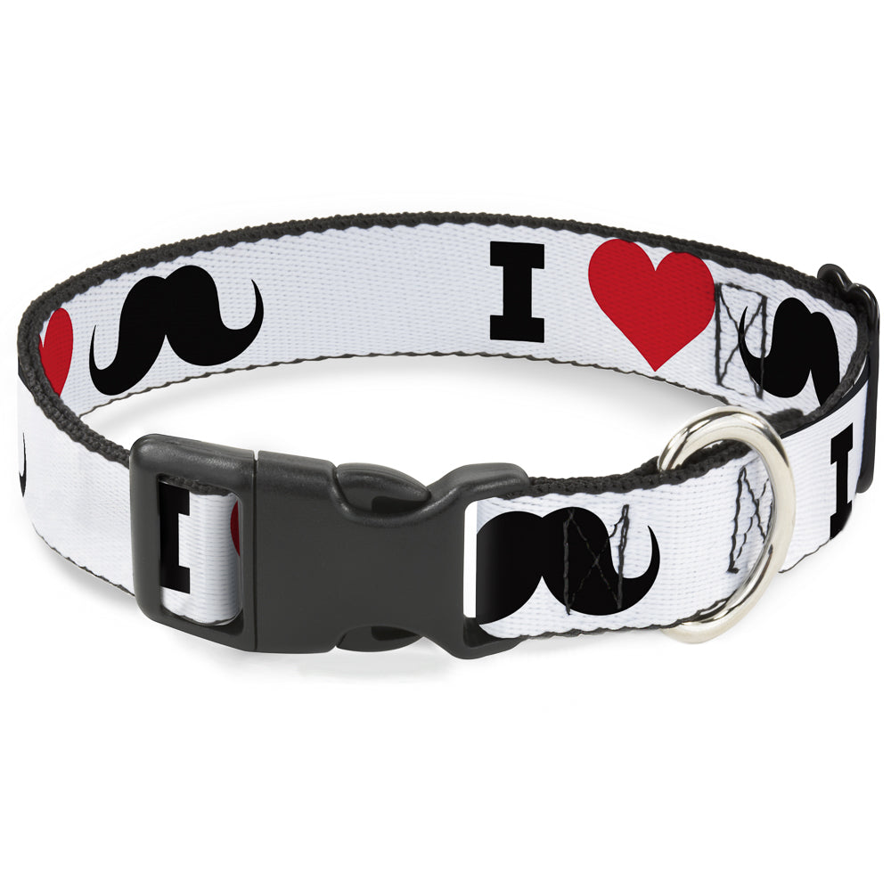 Plastic Clip Collar - I "Heart Mustache" White/Black/Red Plastic Clip Collars Buckle-Down