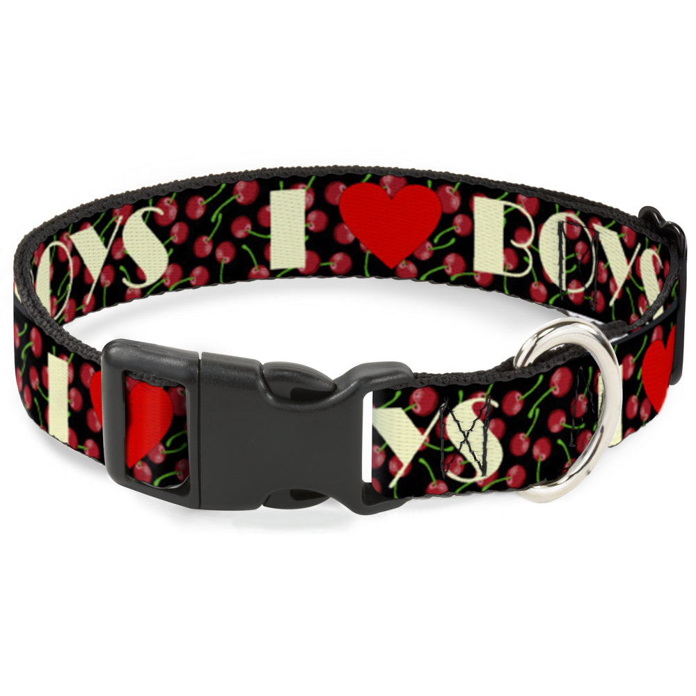 Plastic Clip Collar - I Heart BOYS Black/Cherries Plastic Clip Collars Buckle-Down