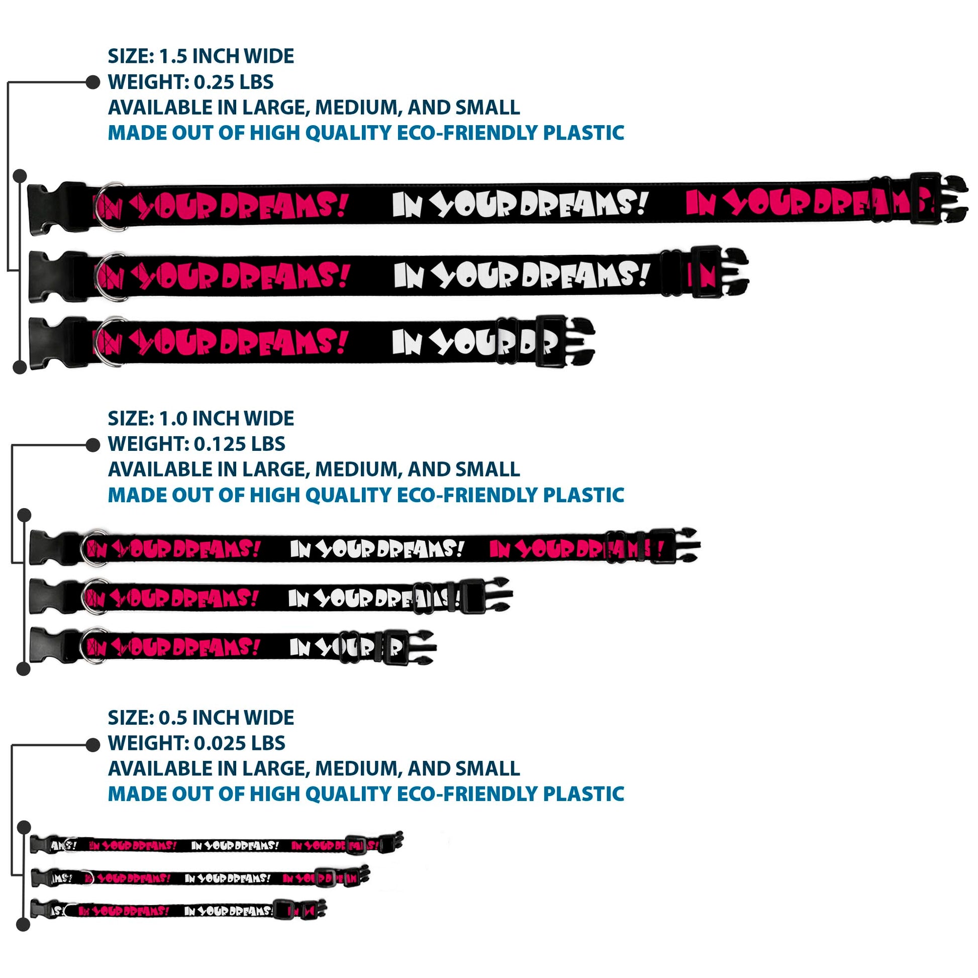 Plastic Clip Collar - IN YOUR DREAMS! Black/White/Pink Plastic Clip Collars Buckle-Down