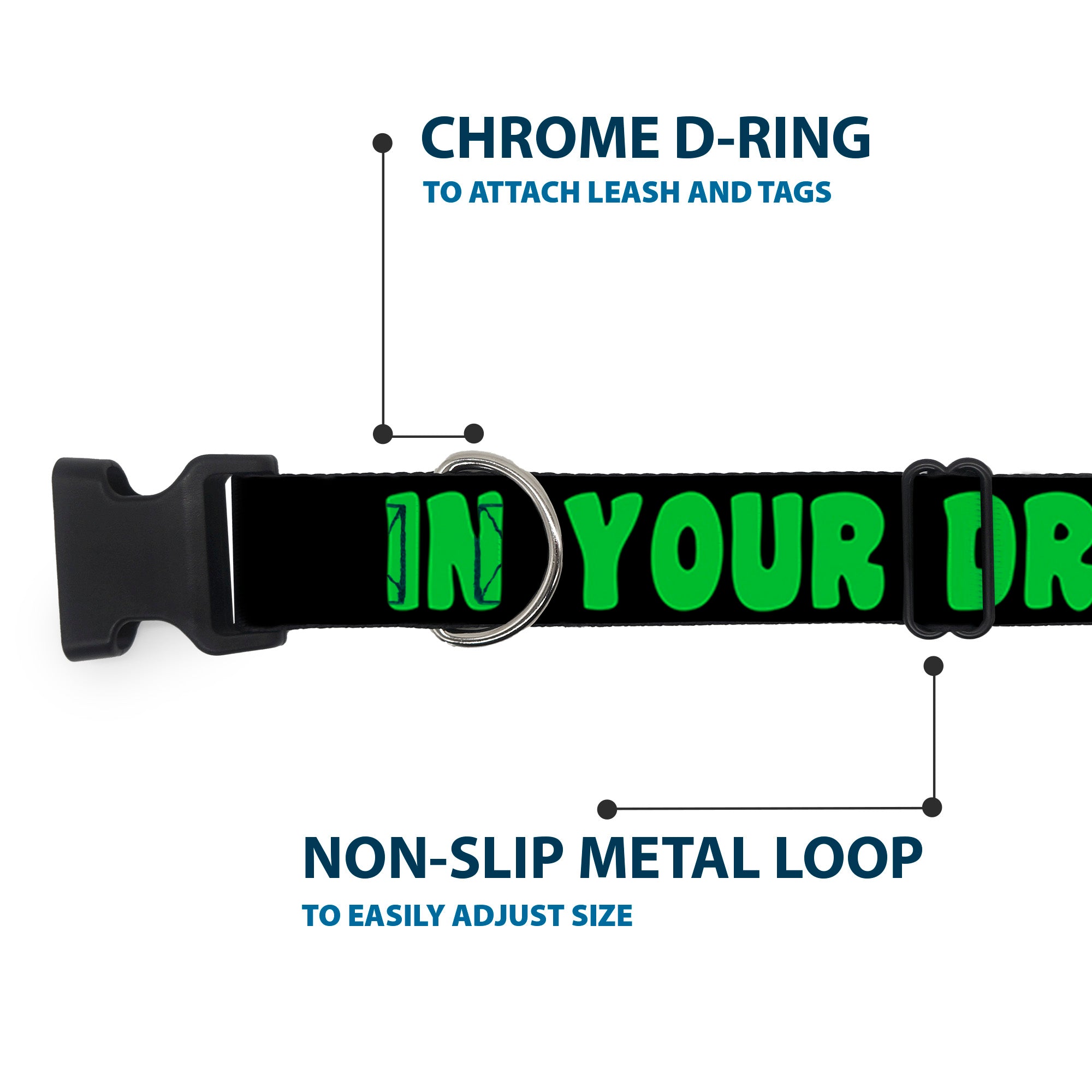 Plastic Clip Collar - IN YOUR DREAMS! Black/Pink/Green/Yellow Plastic Clip Collars Buckle-Down