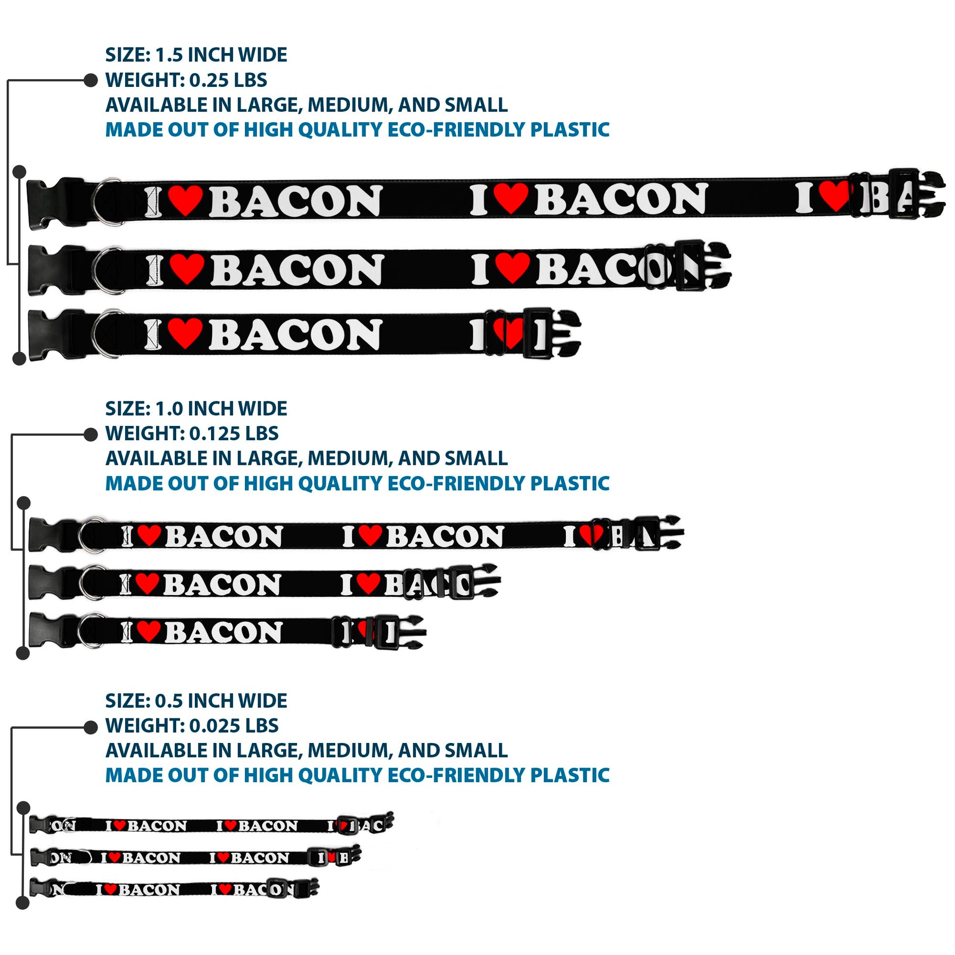 Plastic Clip Collar - I "HEART" BACON Black/White/Red Plastic Clip Collars Buckle-Down