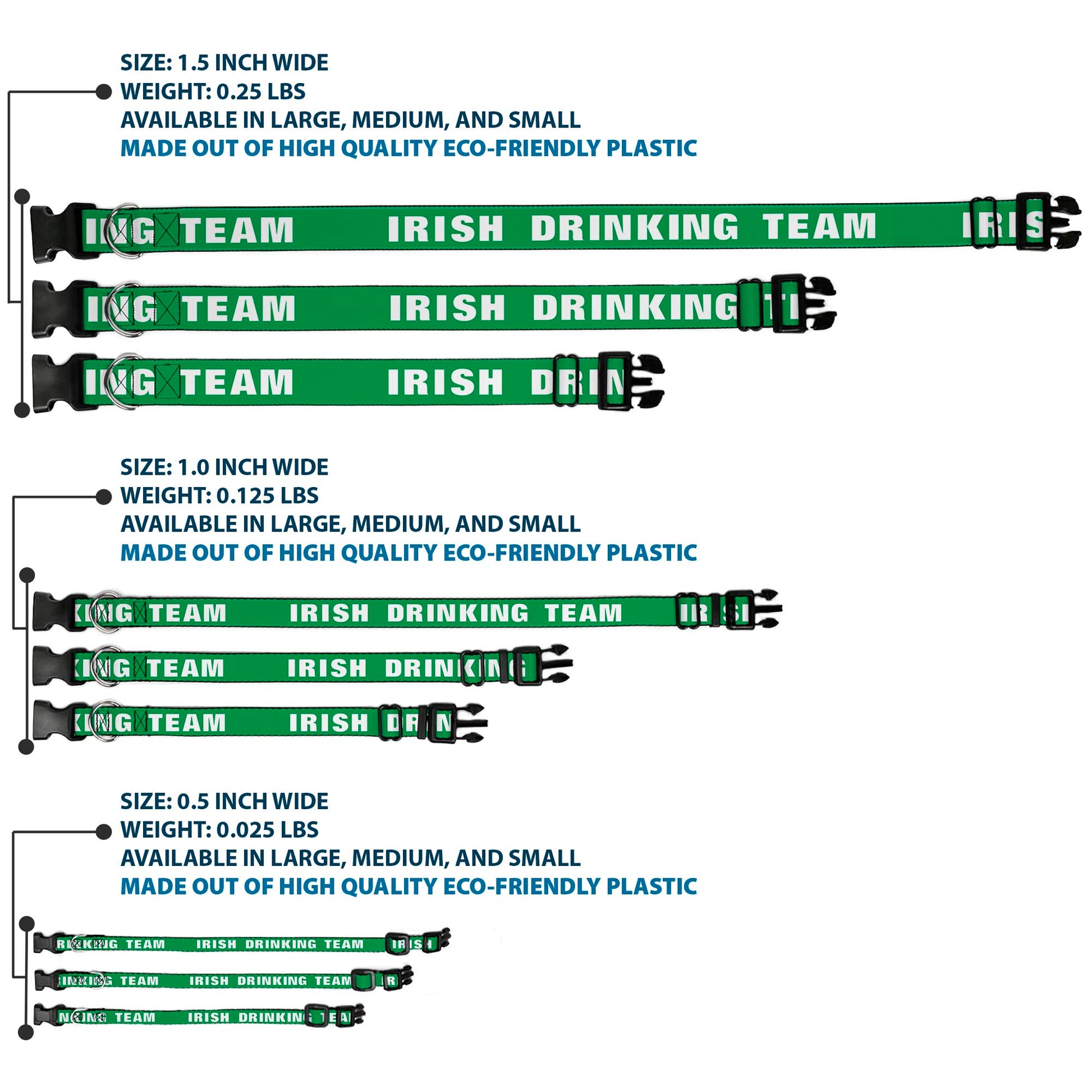 Buckle-Down Plastic Buckle Dog Collar - IRISH DRINKING TEAM Green/White Plastic Clip Collars Buckle-Down