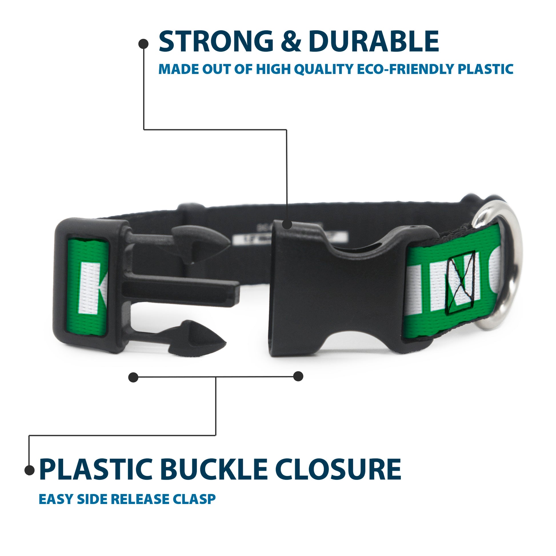 Buckle-Down Plastic Buckle Dog Collar - IRISH DRINKING TEAM Green/White Plastic Clip Collars Buckle-Down