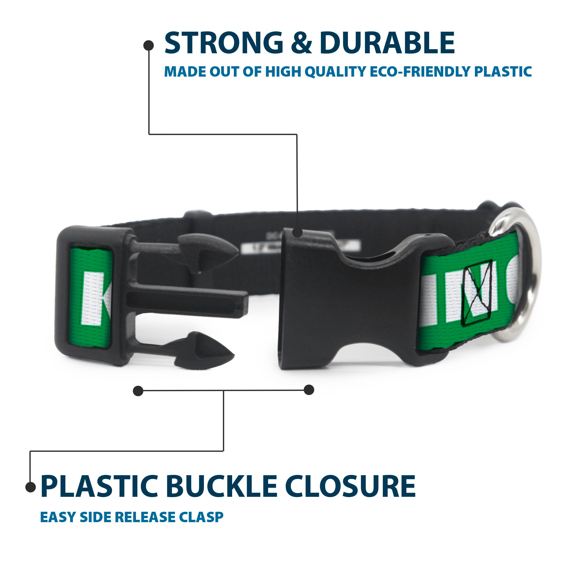 Buckle-Down Plastic Buckle Dog Collar - IRISH DRINKING TEAM Green/White Plastic Clip Collars Buckle-Down