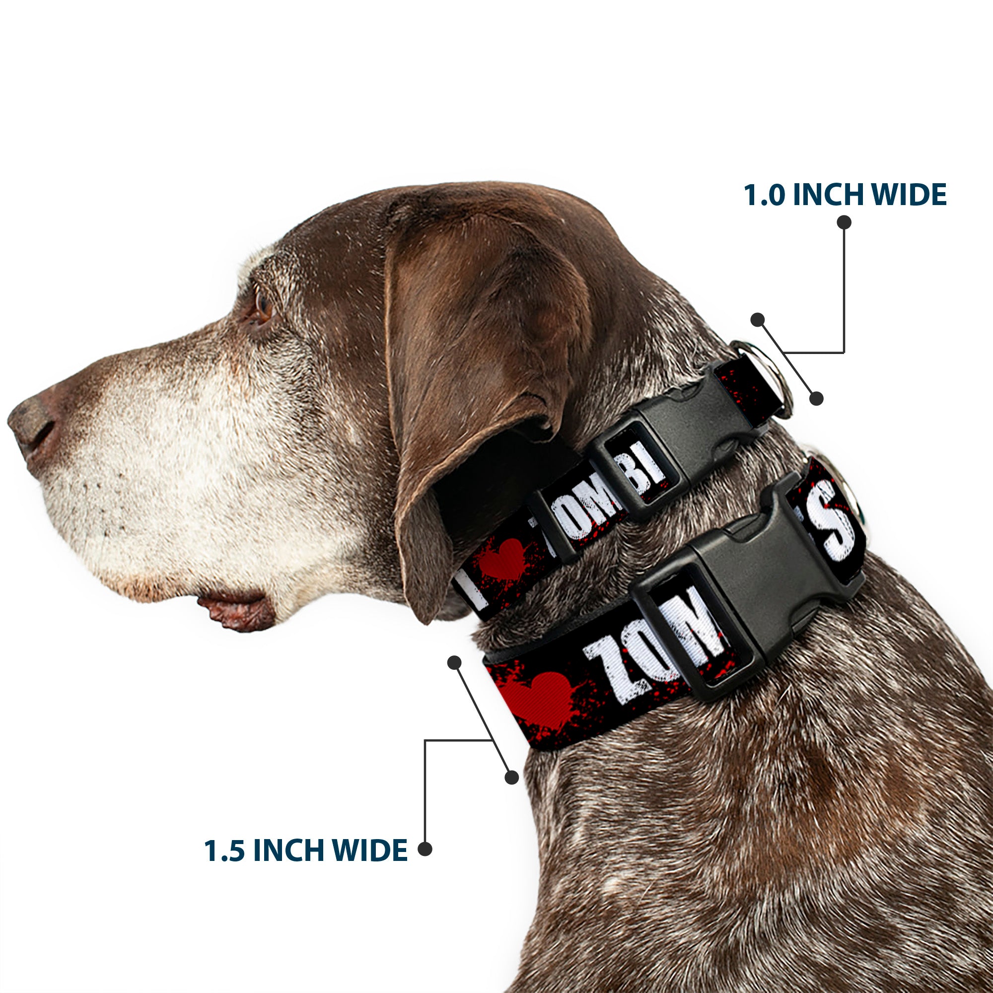 Plastic Clip Collar - I "HEART" ZOMBIES Black/White/Red Splatter Plastic Clip Collars Buckle-Down
