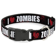 Plastic Clip Collar - I "HEART" ZOMBIES Black/White/Red Splatter Plastic Clip Collars Buckle-Down