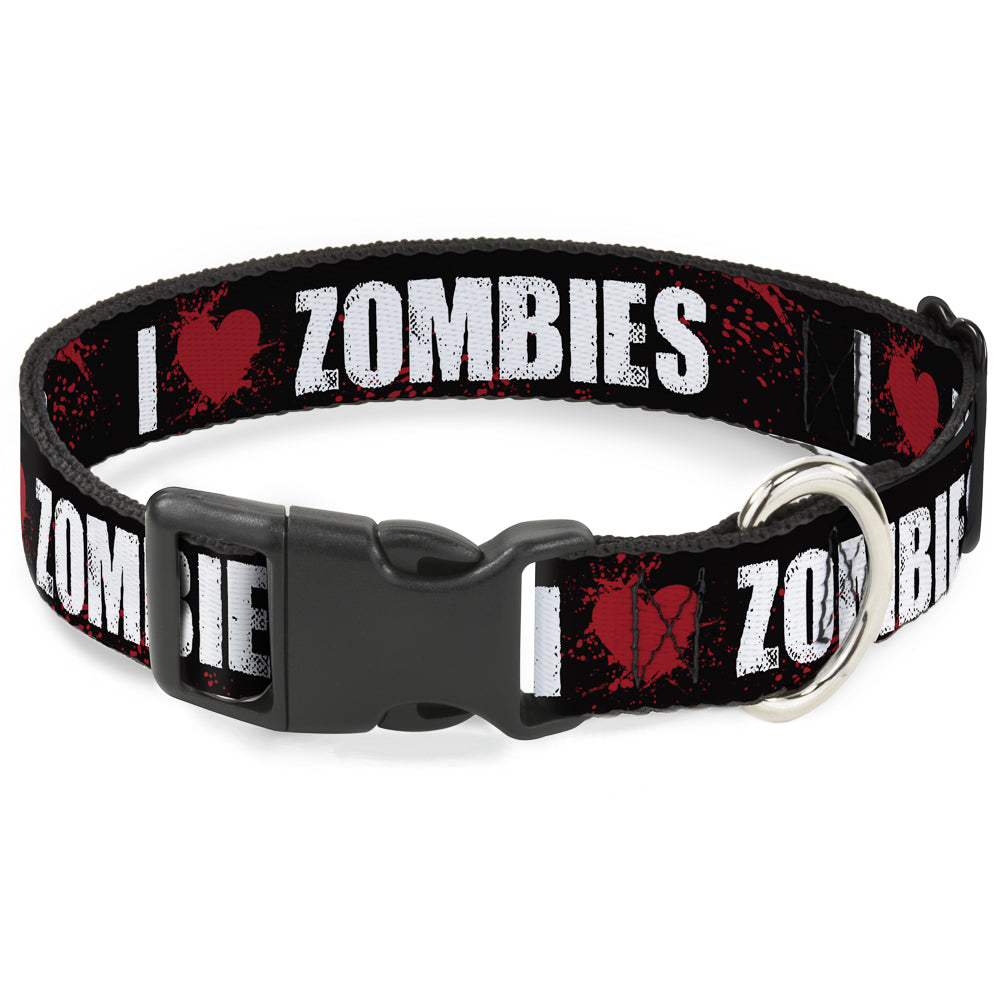 Plastic Clip Collar - I "HEART" ZOMBIES Black/White/Red Splatter Plastic Clip Collars Buckle-Down