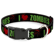 Plastic Clip Collar - I "HEART" ZOMBIES Black/Green/Red Splatter Plastic Clip Collars Buckle-Down