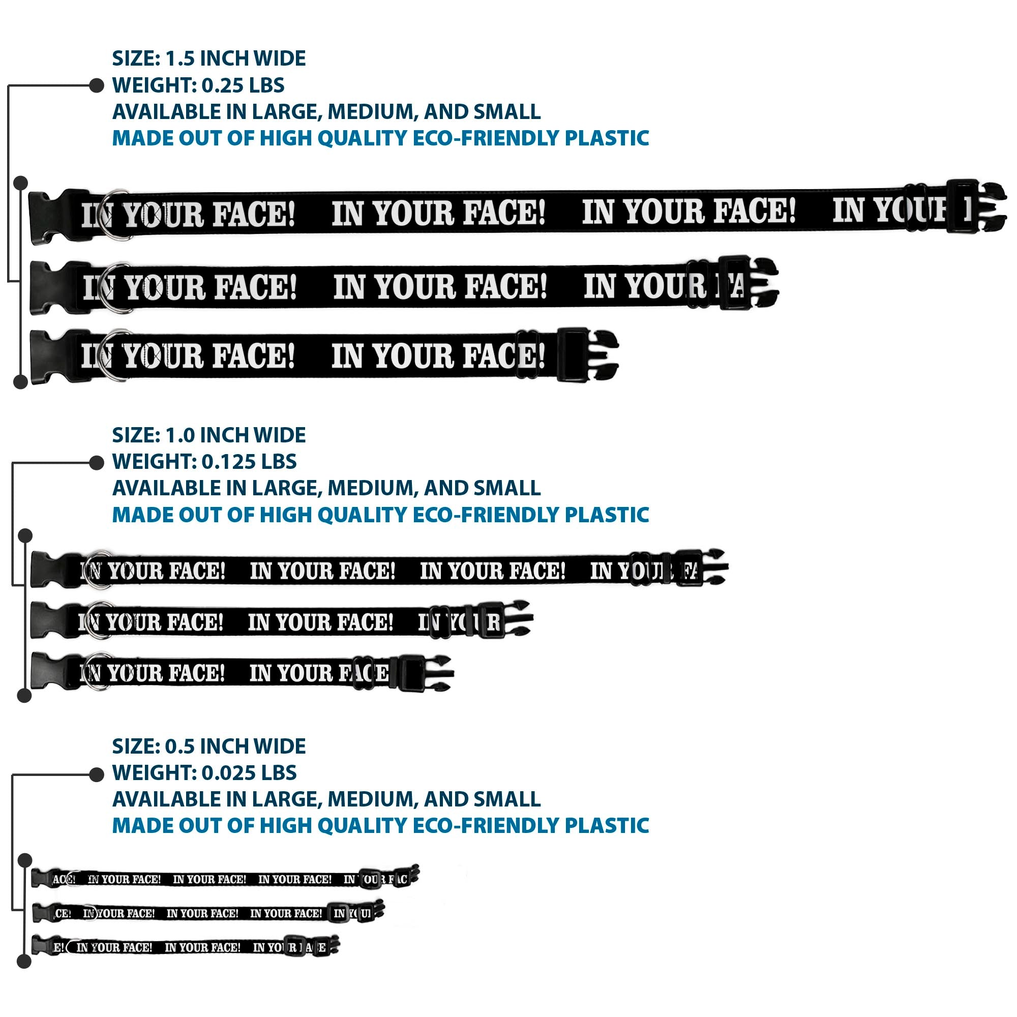 Plastic Clip Collar - IN YOUR FACE Black/White Plastic Clip Collars Buckle-Down