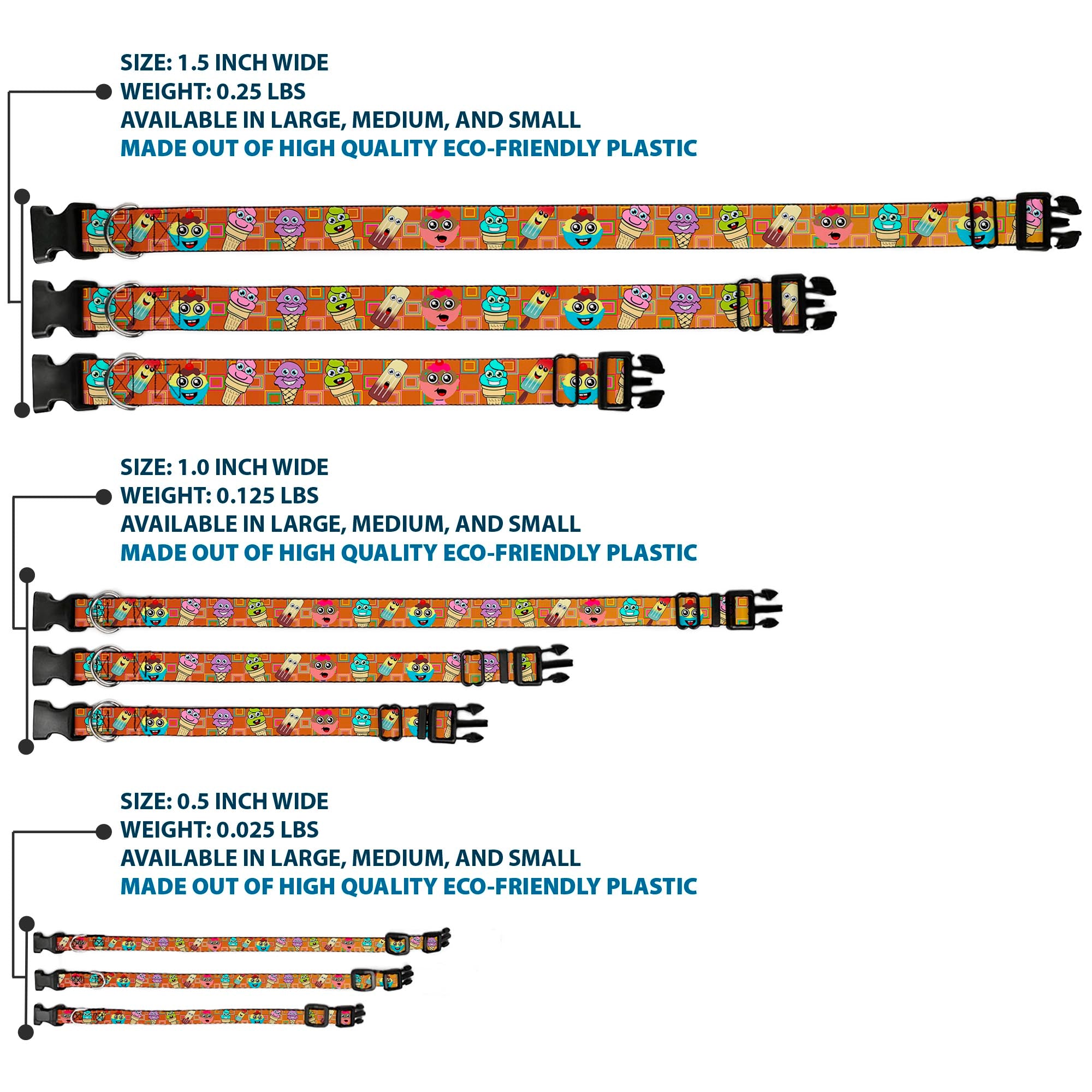 Plastic Clip Collar - Ice Cream Cone & Popsicle Expressions/Squares Multi Color Plastic Clip Collars Buckle-Down