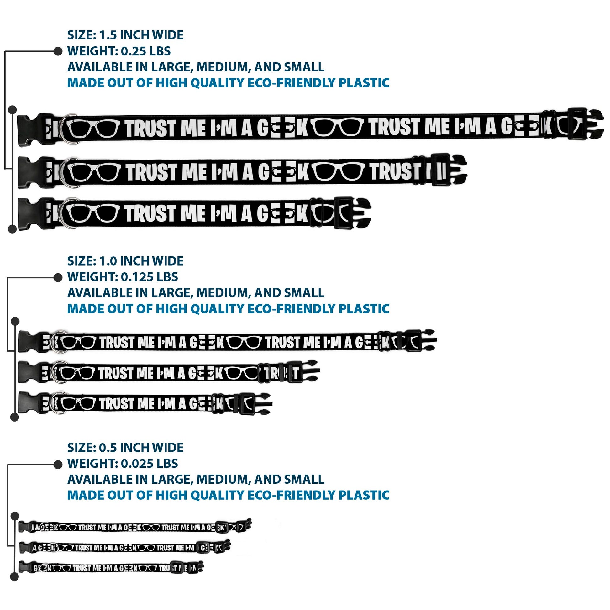 Plastic Clip Collar - I'M A GEEK/Glasses Black/White Plastic Clip Collars Buckle-Down