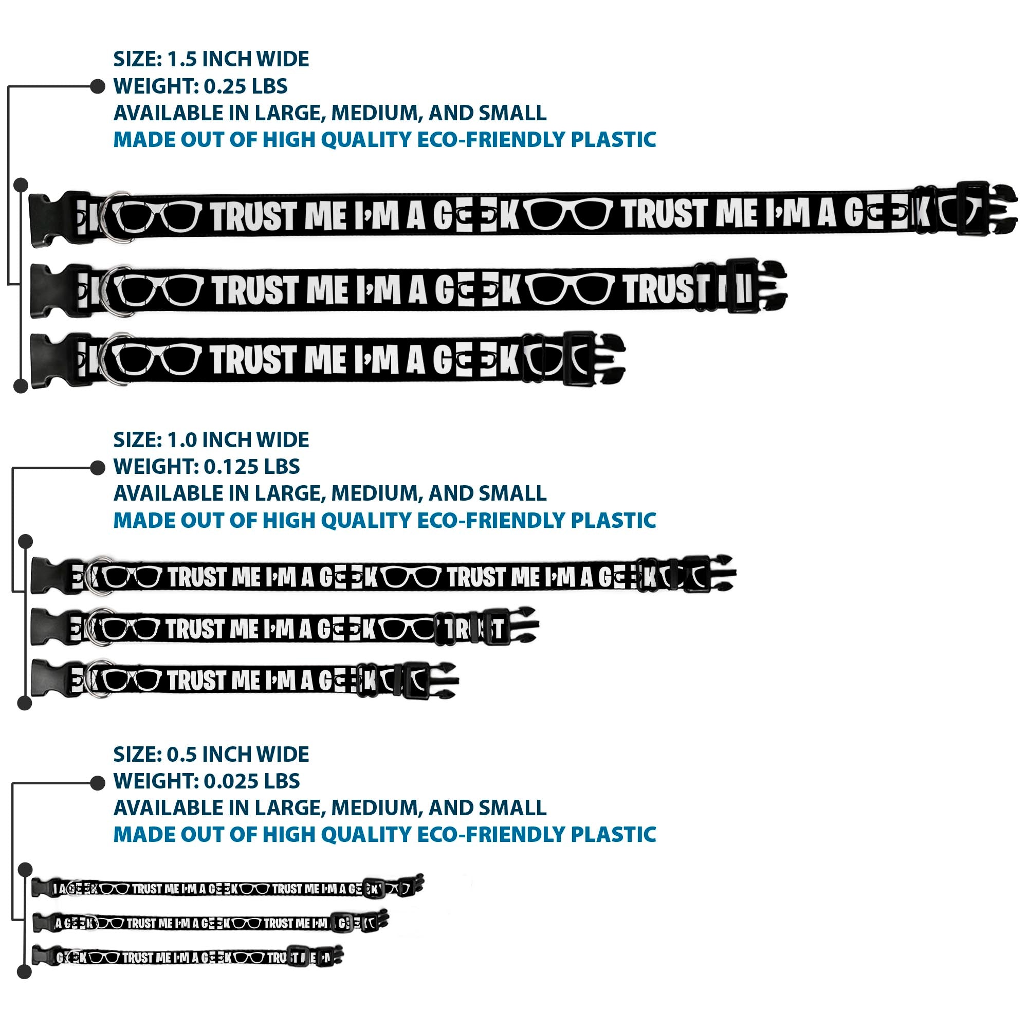 Plastic Clip Collar - I'M A GEEK/Glasses Black/White Plastic Clip Collars Buckle-Down