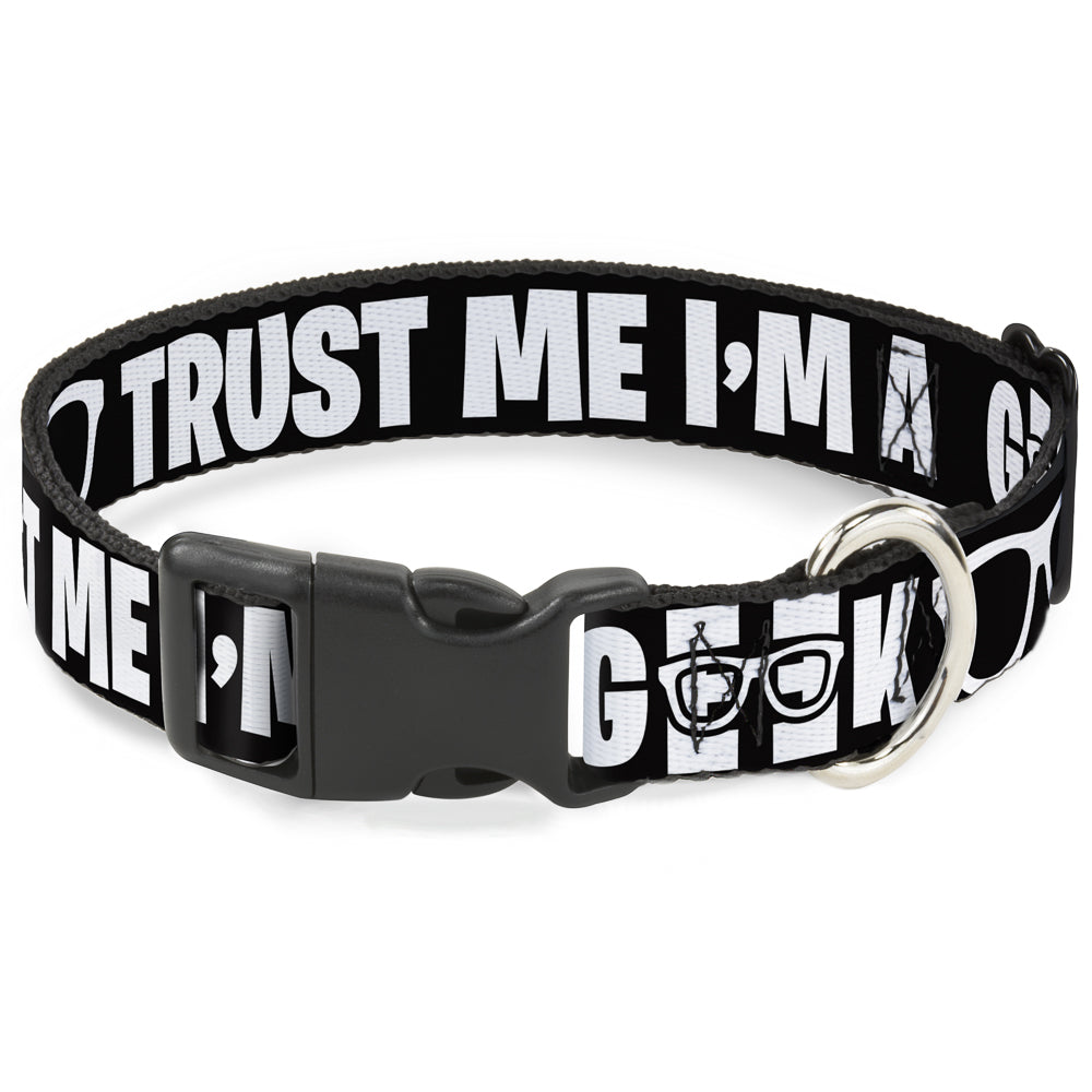 Plastic Clip Collar - I'M A GEEK/Glasses Black/White Plastic Clip Collars Buckle-Down