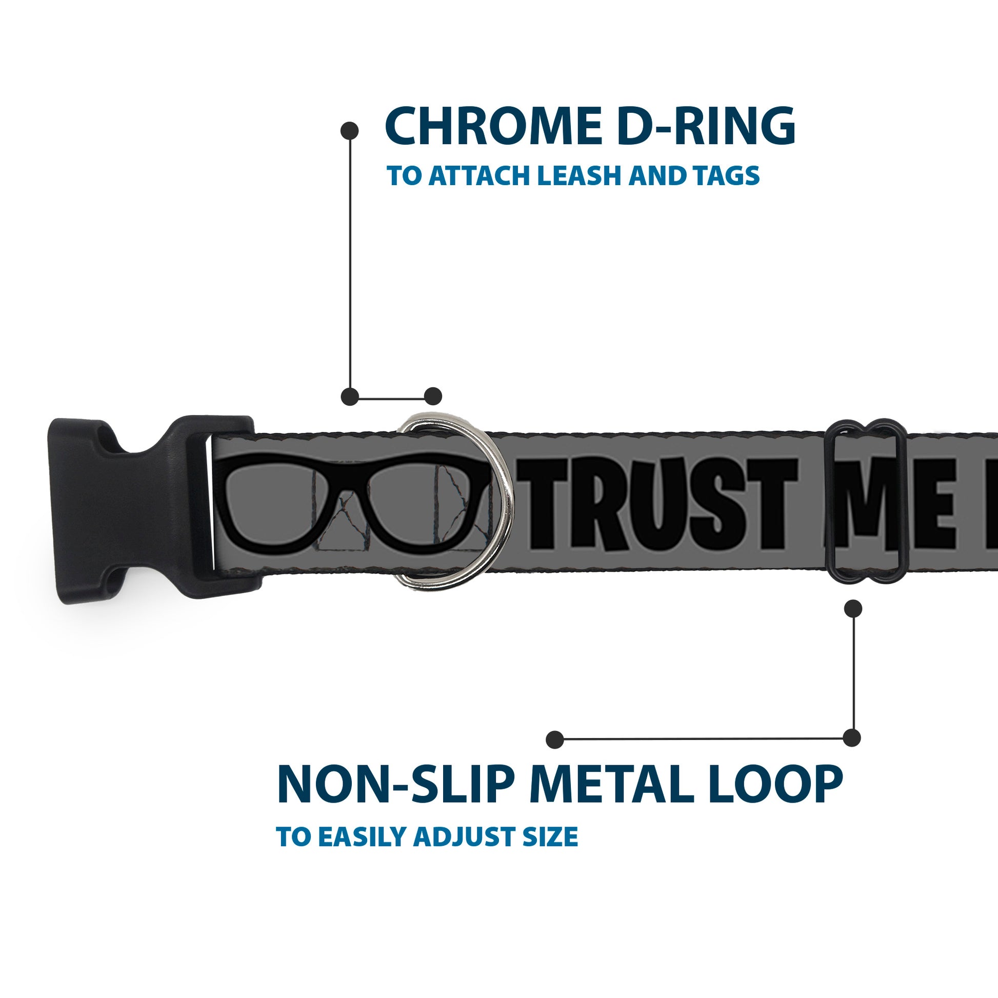 Plastic Clip Collar - I'M A GEEK/Glasses Gray/Black Plastic Clip Collars Buckle-Down