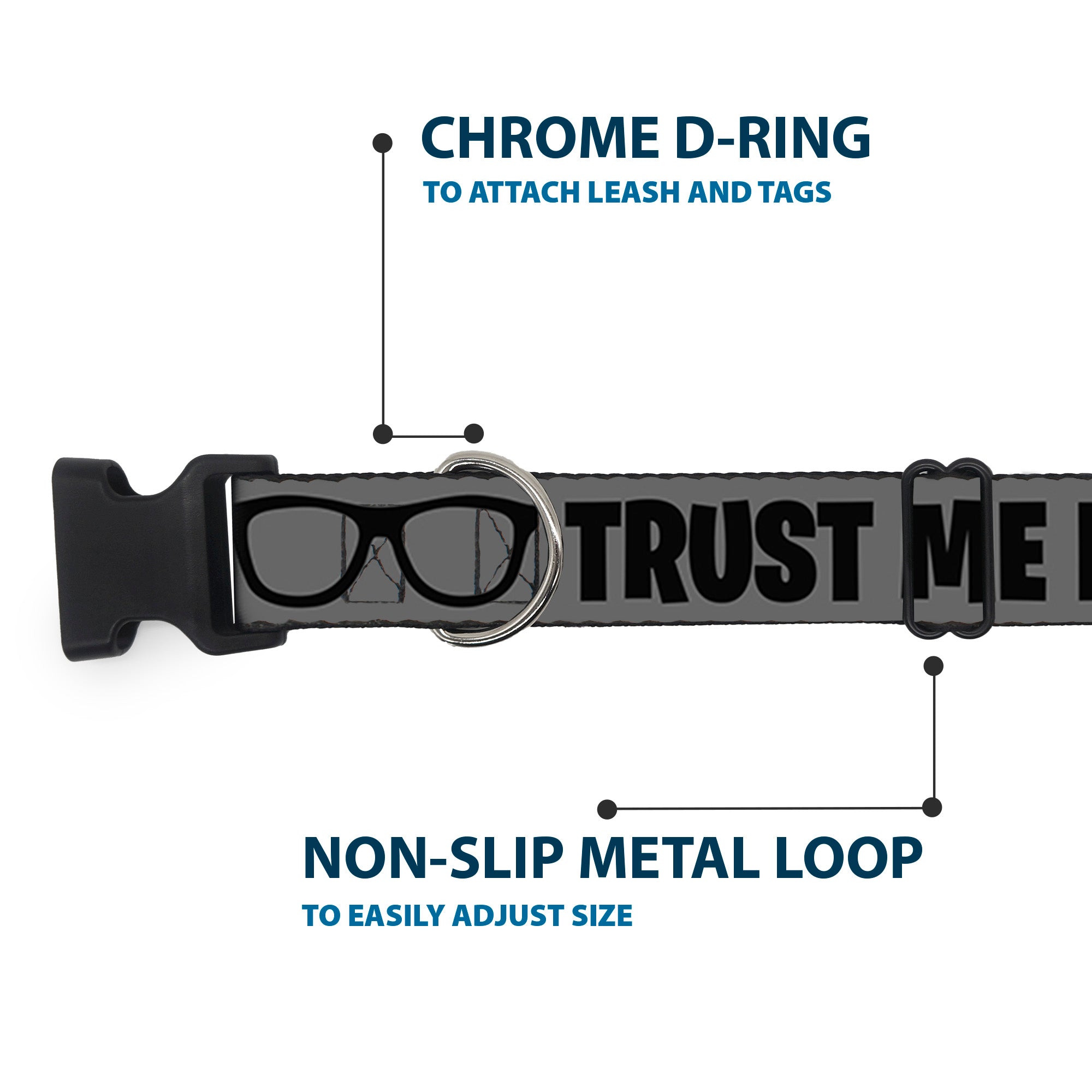 Plastic Clip Collar - I'M A GEEK/Glasses Gray/Black Plastic Clip Collars Buckle-Down