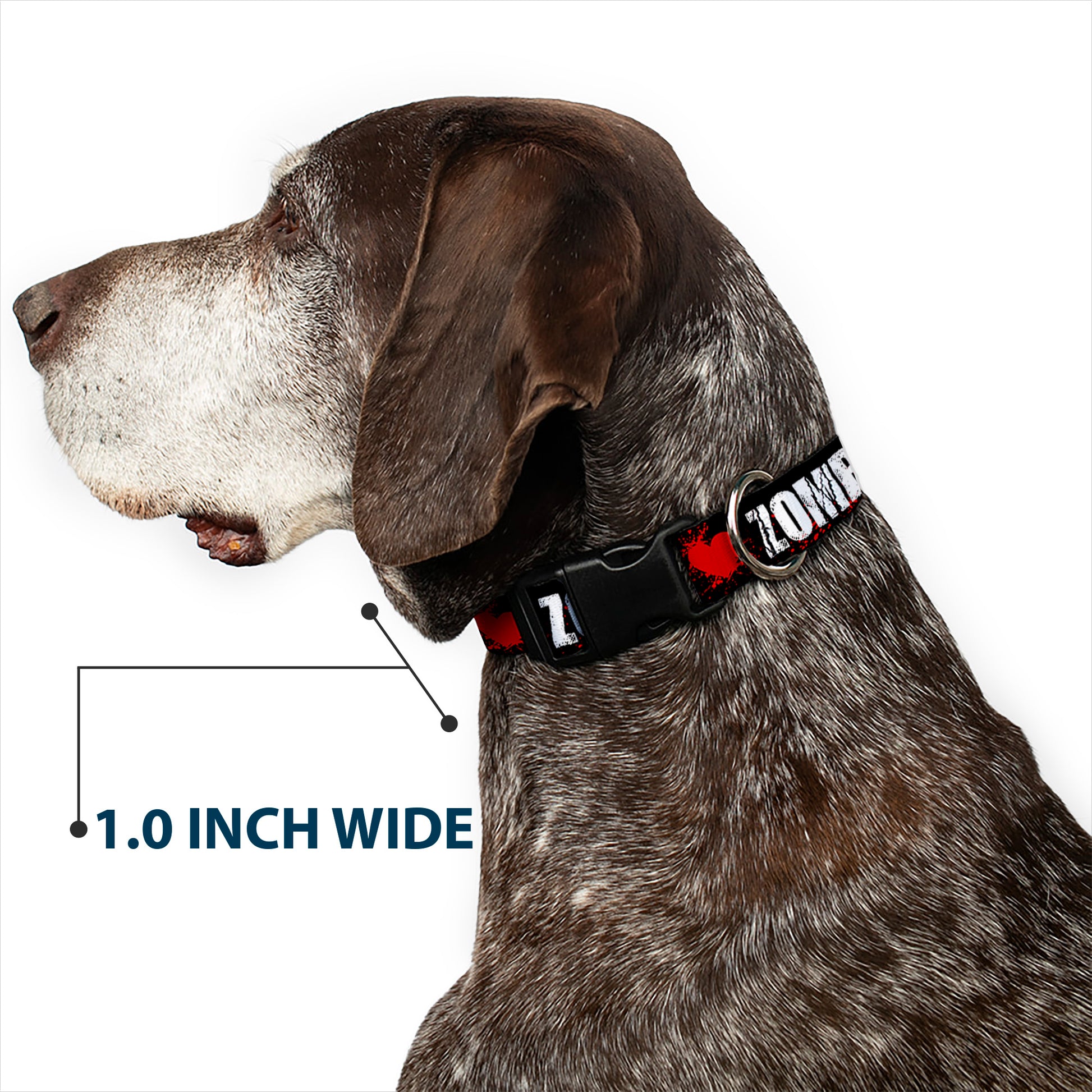 Plastic Clip Collar - I "Heart" ZOMBIES Bold Splatter Black/White/Red Plastic Clip Collars Buckle-Down