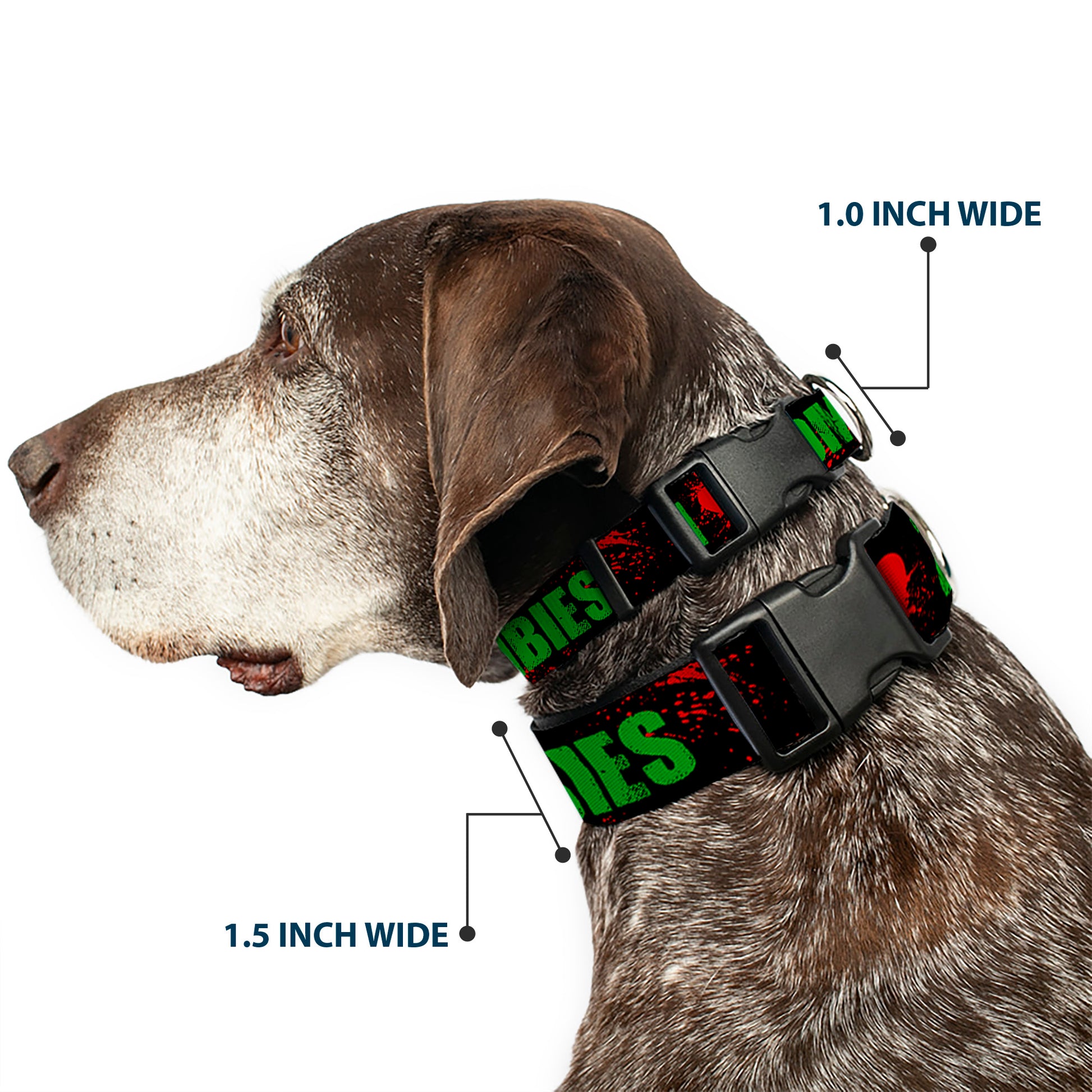 Plastic Clip Collar - I "Heart" ZOMBIES Bold Splatter Black/Green/Red Plastic Clip Collars Buckle-Down