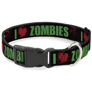 Plastic Clip Collar - I "Heart" ZOMBIES Bold Splatter Black/Green/Red Plastic Clip Collars Buckle-Down