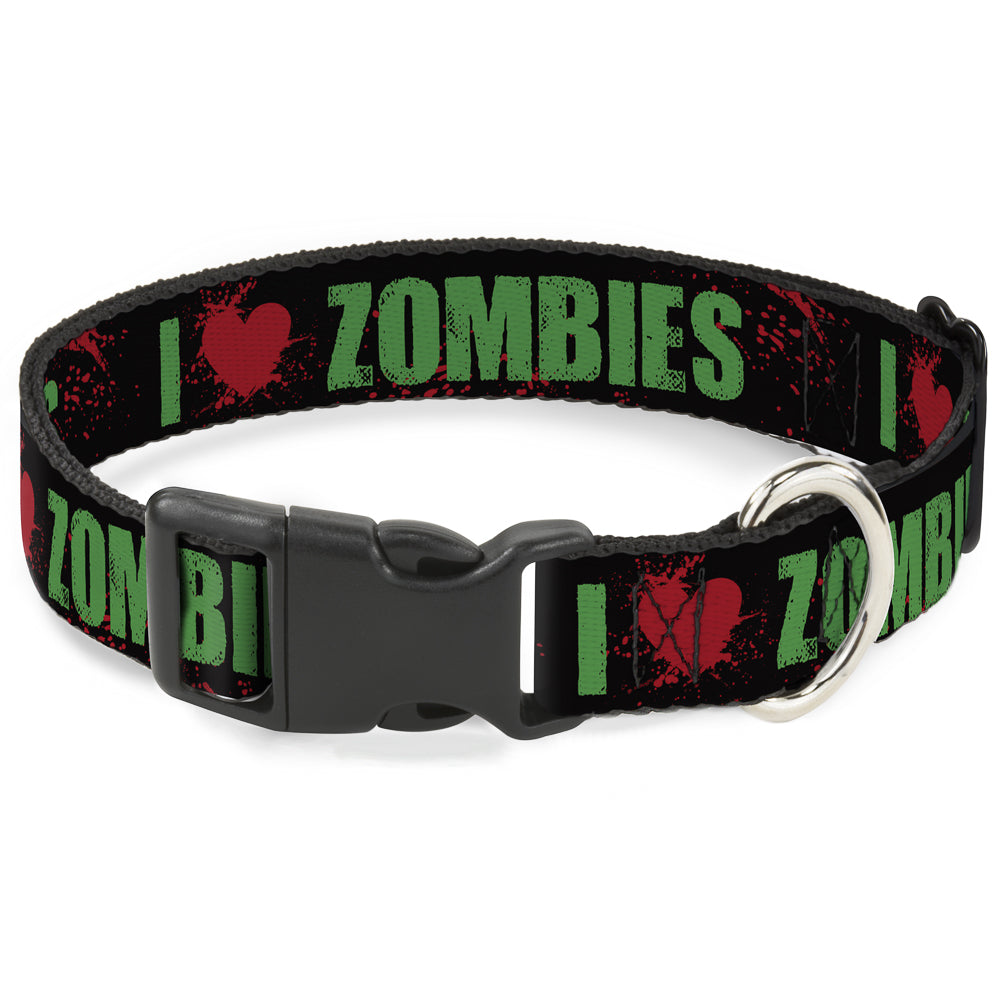 Plastic Clip Collar - I "Heart" ZOMBIES Bold Splatter Black/Green/Red Plastic Clip Collars Buckle-Down