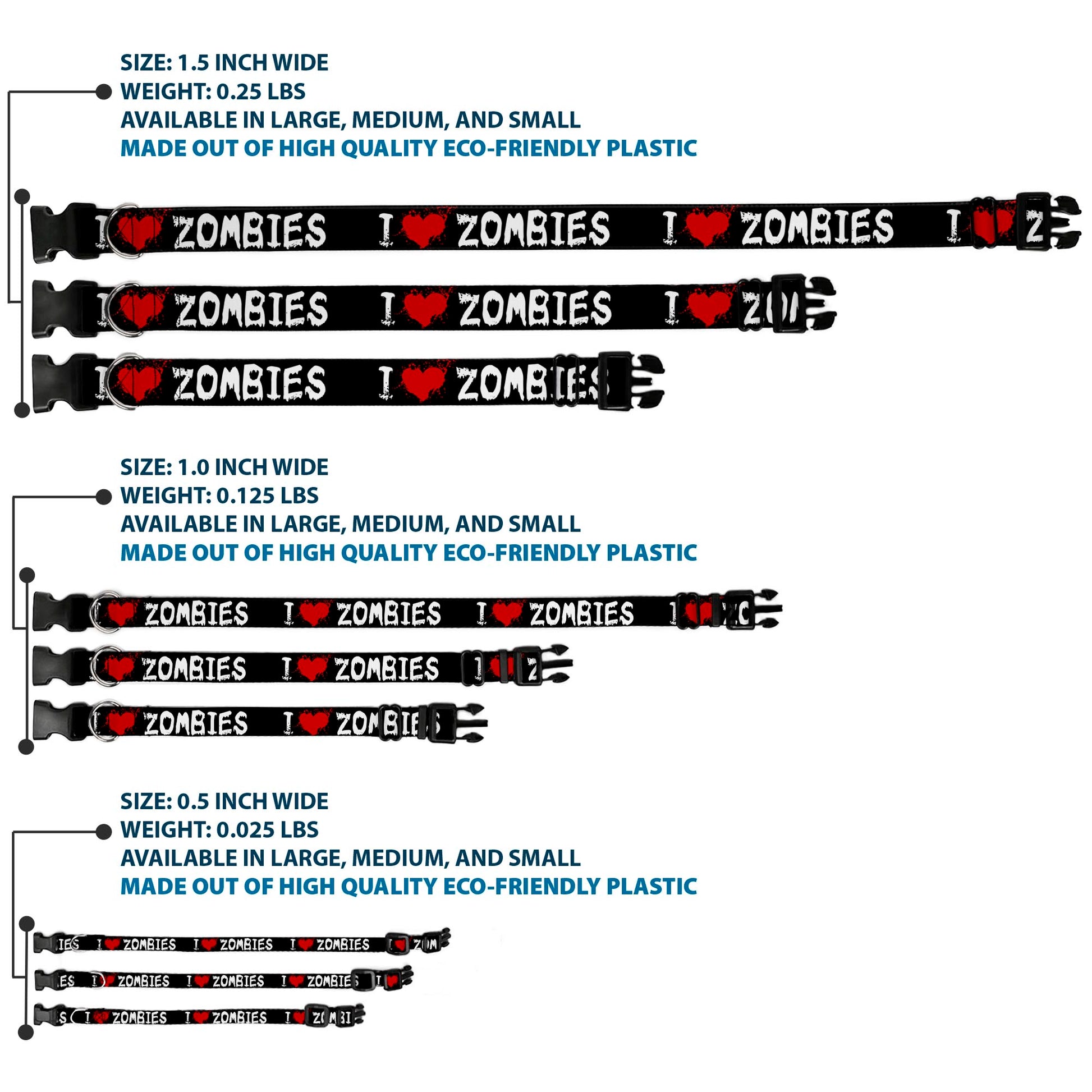 Plastic Clip Collar - I "Heart" ZOMBIES Bloody Splatter Black/White/Red Plastic Clip Collars Buckle-Down