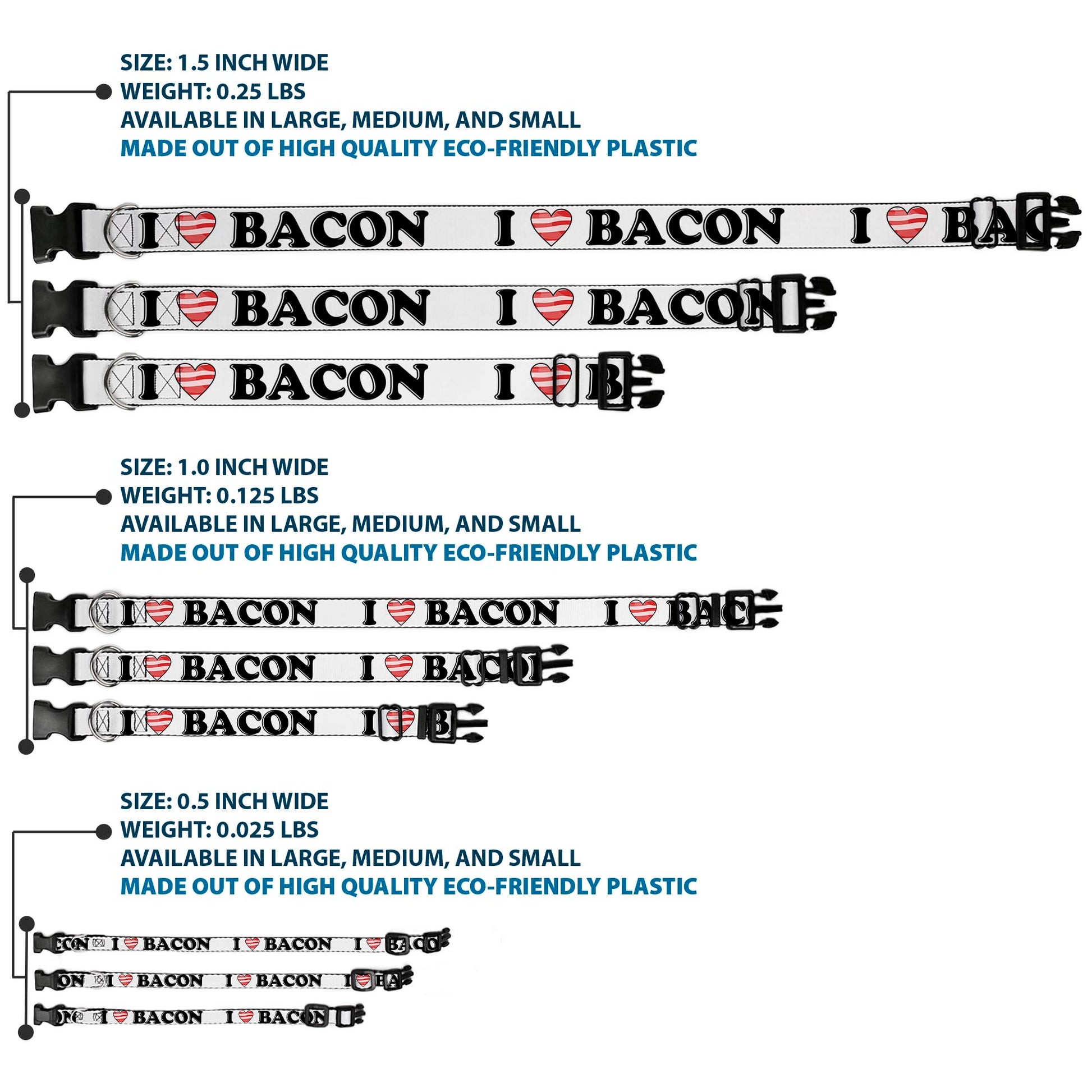 Plastic Clip Collar - I "Heart" BACON White/Black/Bacon Plastic Clip Collars Buckle-Down