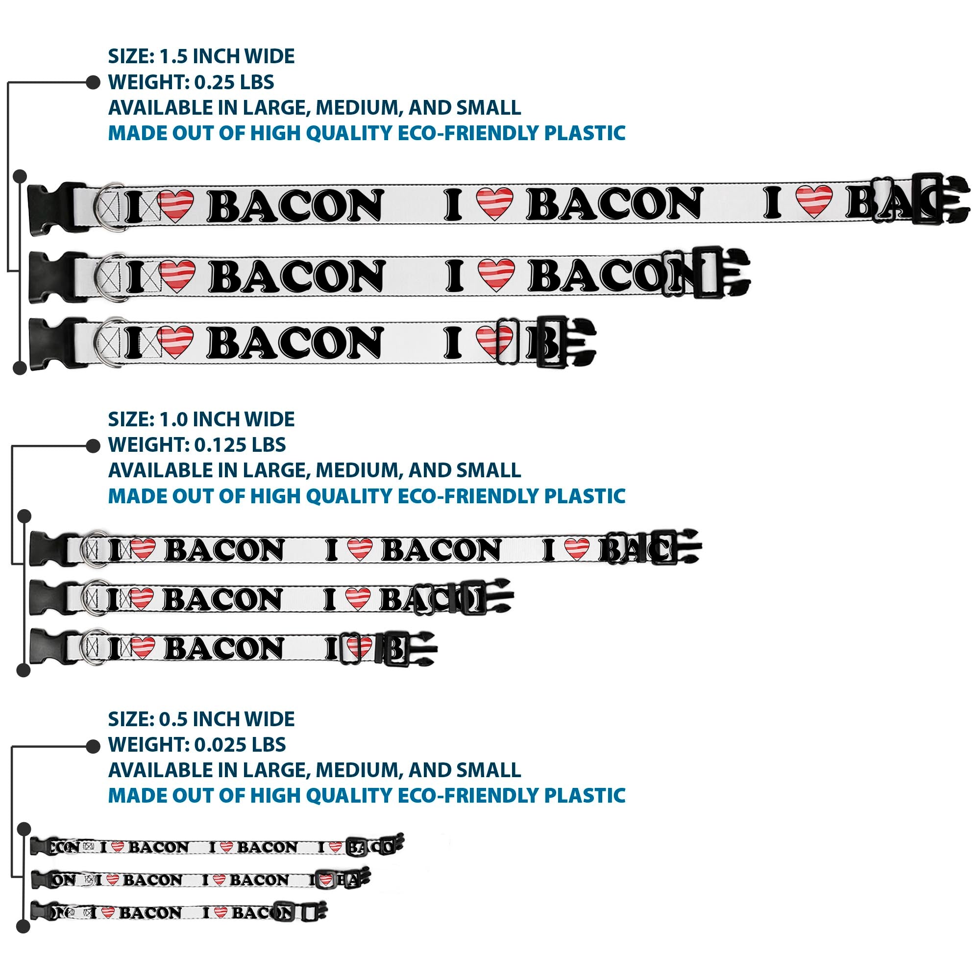 Plastic Clip Collar - I "Heart" BACON White/Black/Bacon Plastic Clip Collars Buckle-Down