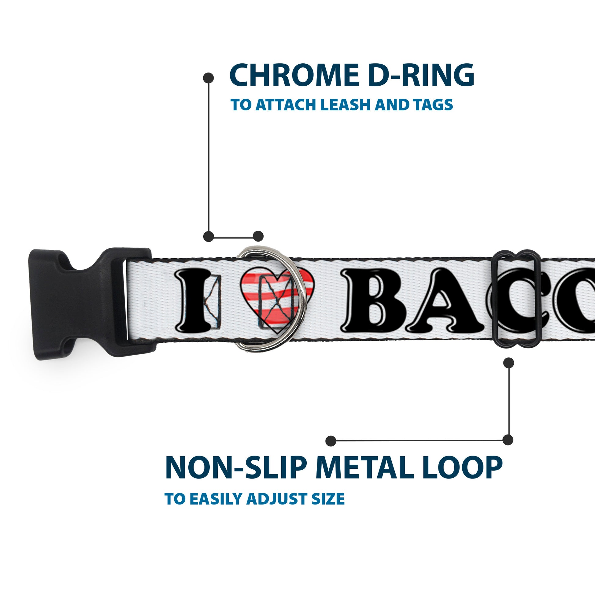 Plastic Clip Collar - I "Heart" BACON White/Black/Bacon Plastic Clip Collars Buckle-Down