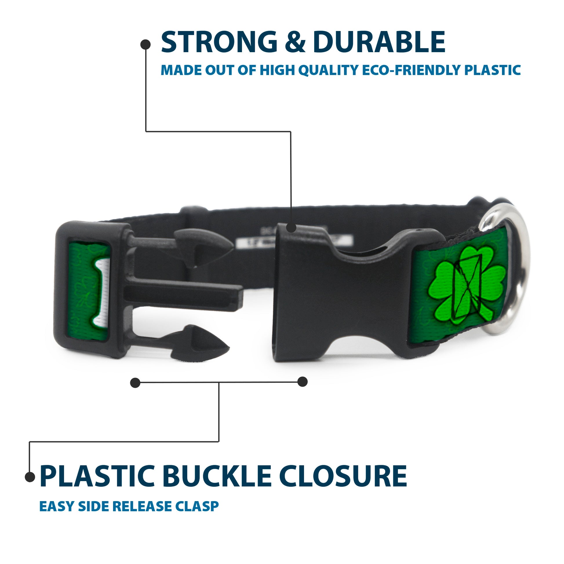 Buckle-Down Plastic Buckle Dog Collar - I "Clover" BEER/Clover Outlines Greens/White Plastic Clip Collars Buckle-Down