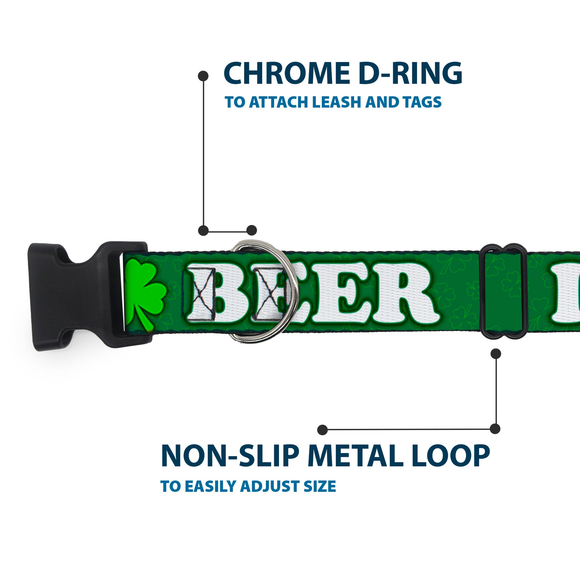 Buckle-Down Plastic Buckle Dog Collar - I "Clover" BEER/Clover Outlines Greens/White Plastic Clip Collars Buckle-Down