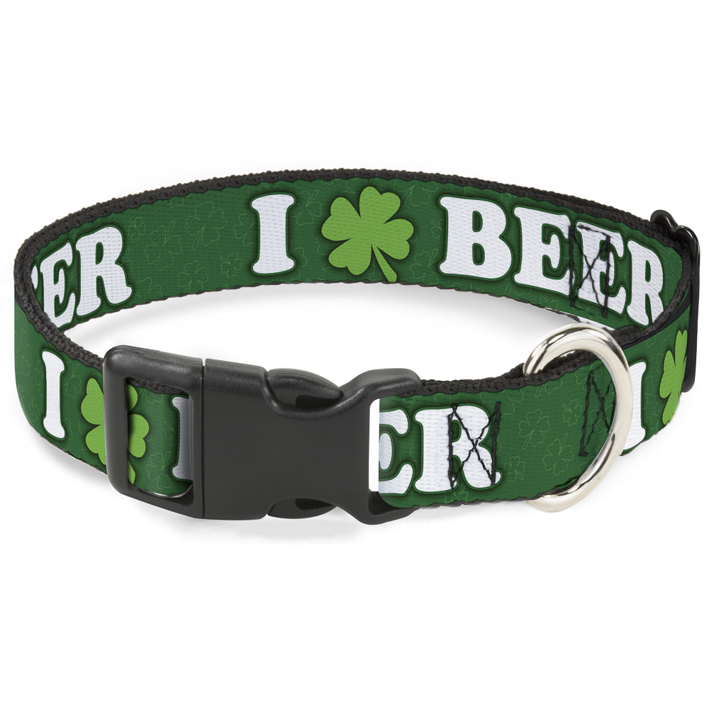 Buckle-Down Plastic Buckle Dog Collar - I "Clover" BEER/Clover Outlines Greens/White Plastic Clip Collars Buckle-Down
