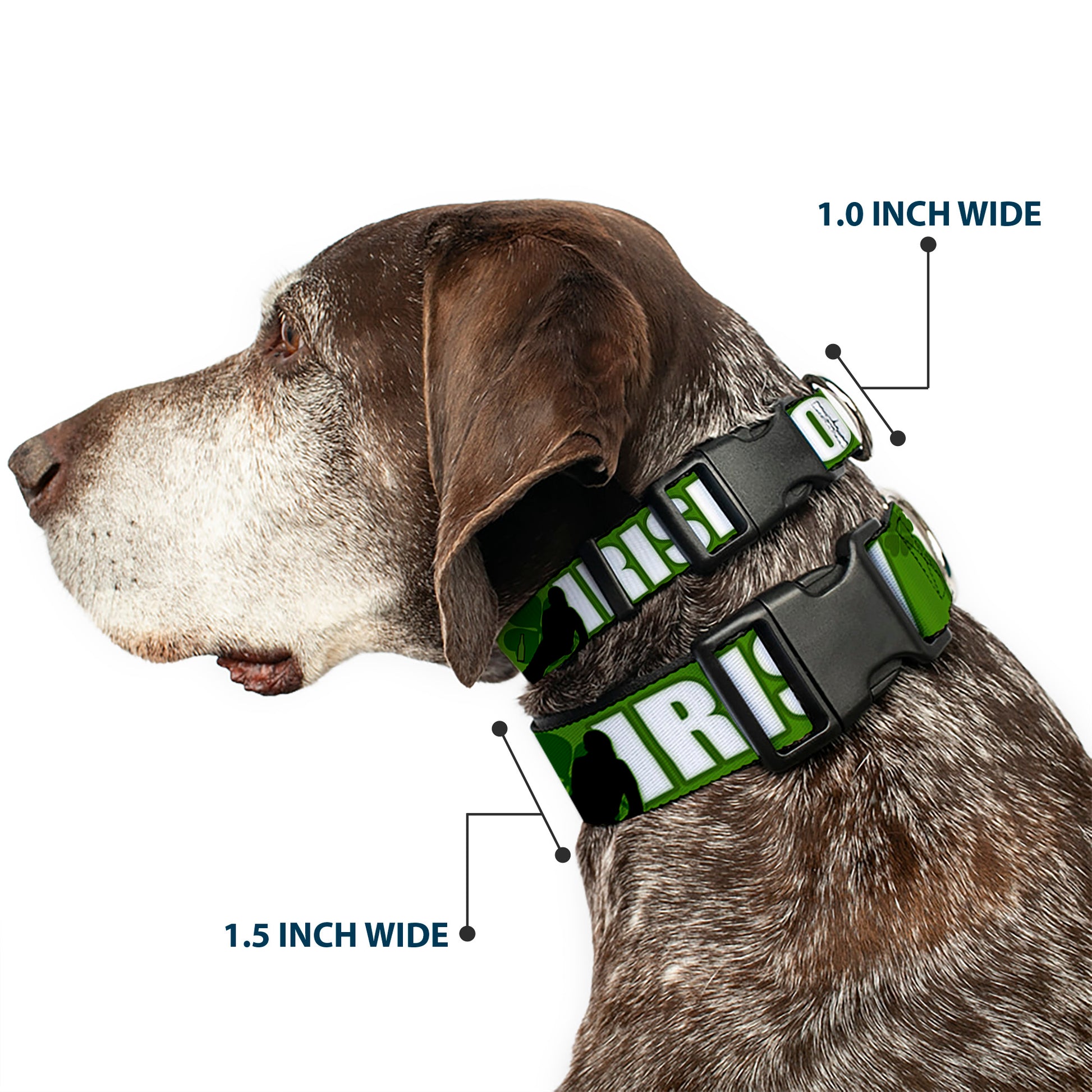 Buckle-Down Plastic Buckle Dog Collar - IRISH YOGA Poses/Clovers Greens/Black/White Plastic Clip Collars Buckle-Down