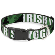 Buckle-Down Plastic Buckle Dog Collar - IRISH YOGA Poses/Clovers Greens/Black/White Plastic Clip Collars Buckle-Down