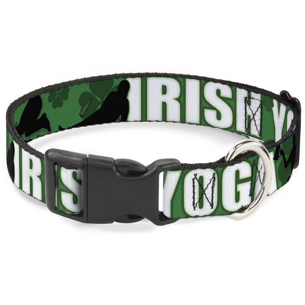 Buckle-Down Plastic Buckle Dog Collar - IRISH YOGA Poses/Clovers Greens/Black/White Plastic Clip Collars Buckle-Down