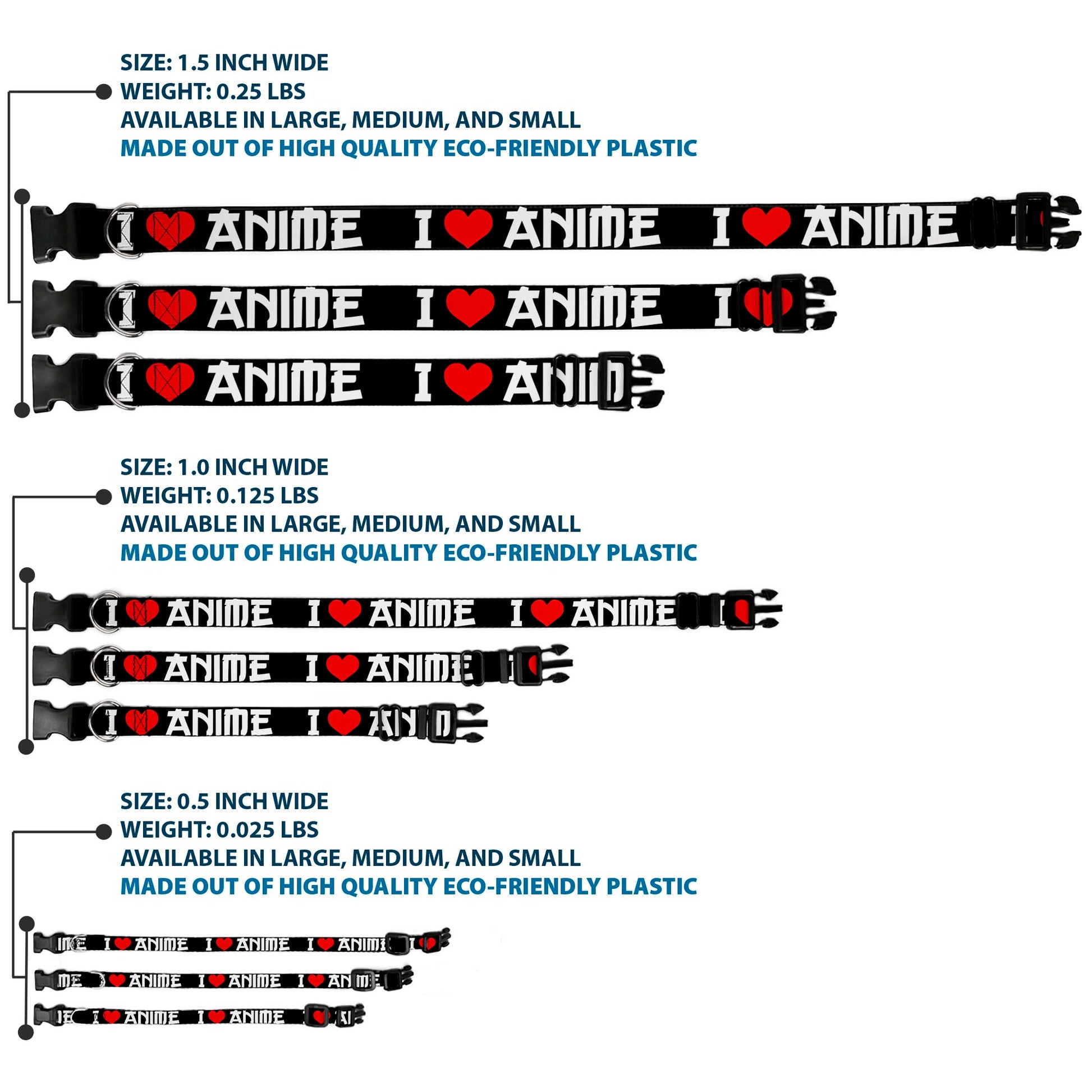 Plastic Clip Collar - I "Heart" ANIME Bold Black/White/Red Plastic Clip Collars Buckle-Down