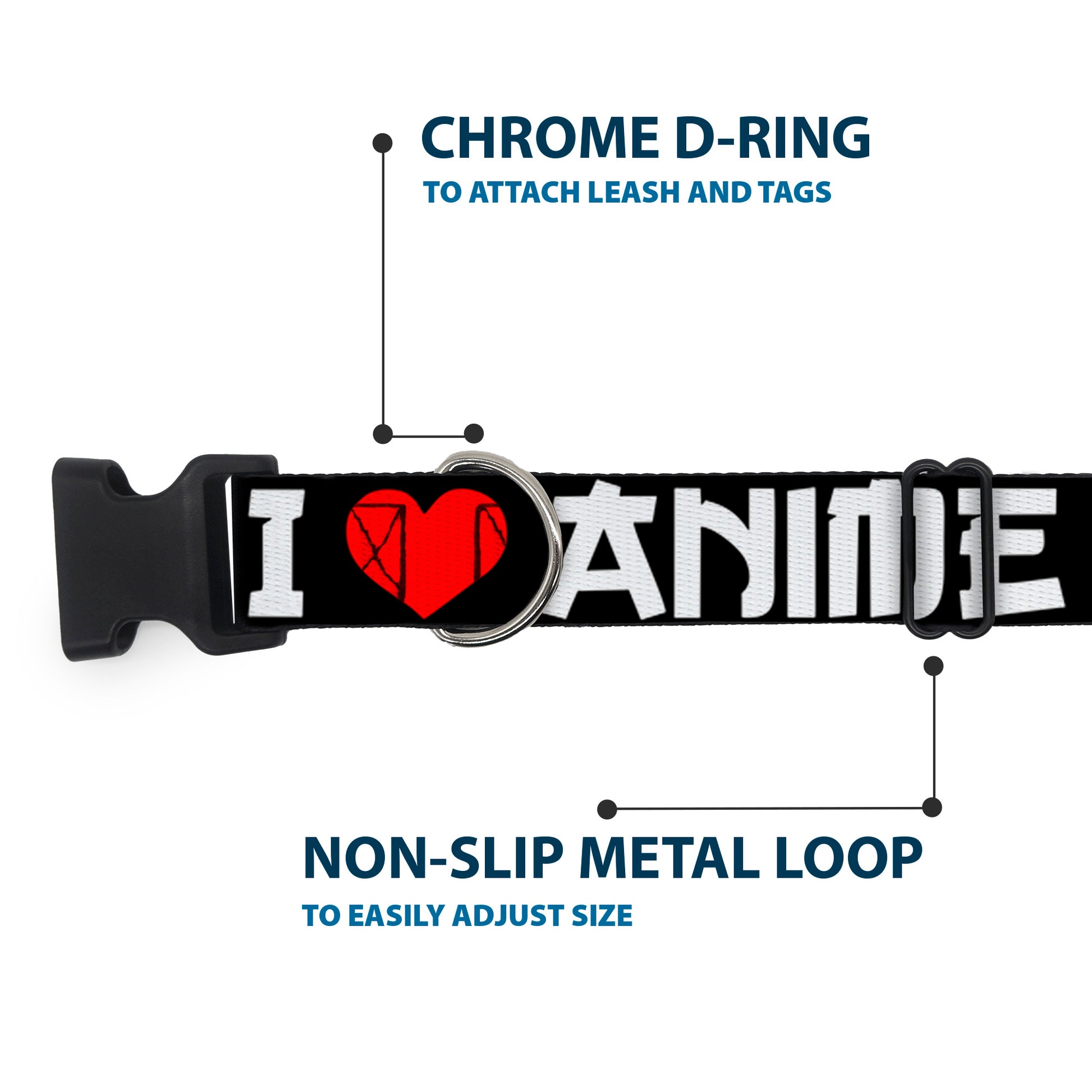 Plastic Clip Collar - I "Heart" ANIME Bold Black/White/Red Plastic Clip Collars Buckle-Down