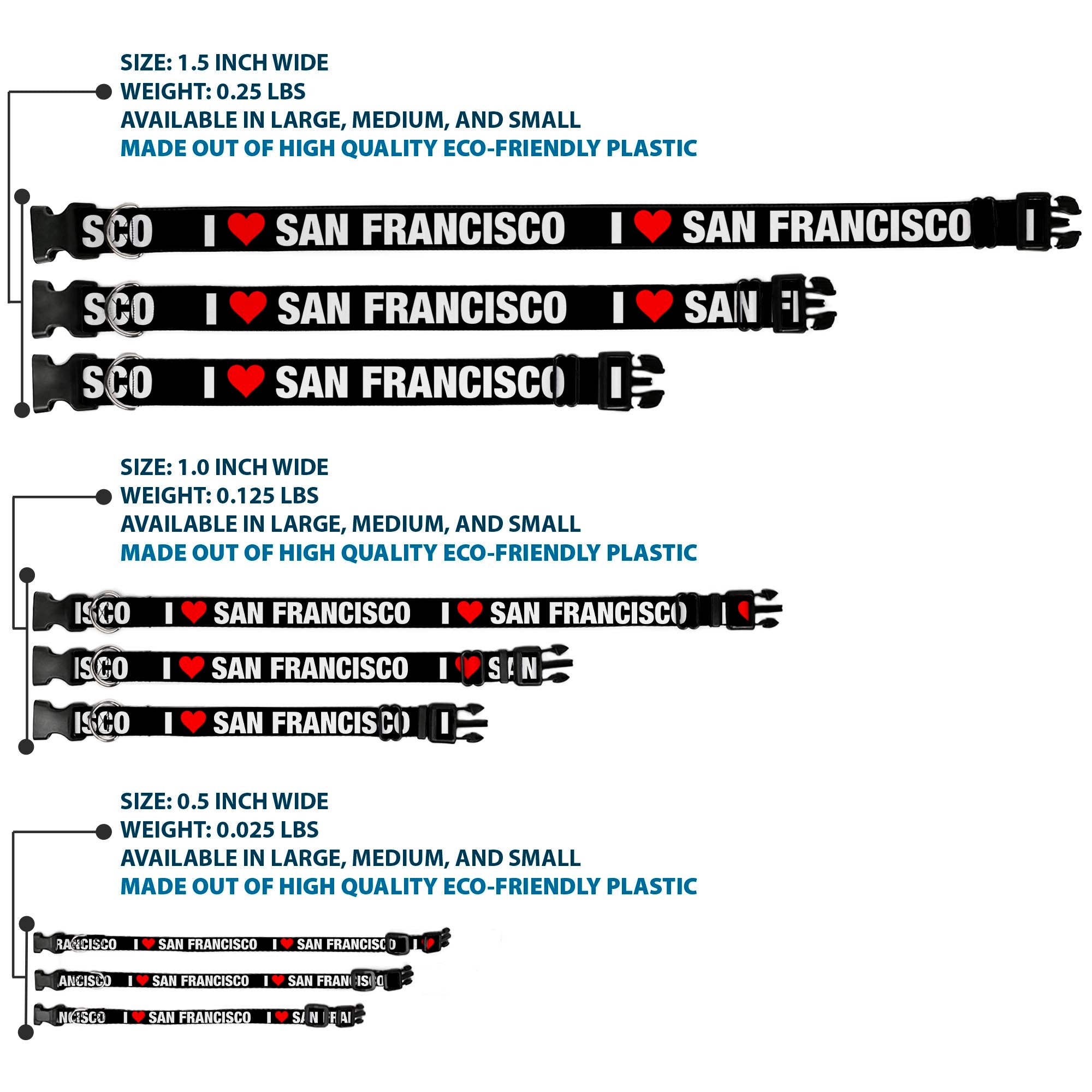 Plastic Clip Collar - I "HEART" SAN FRANCISCO Black/White/Red Plastic Clip Collars Buckle-Down