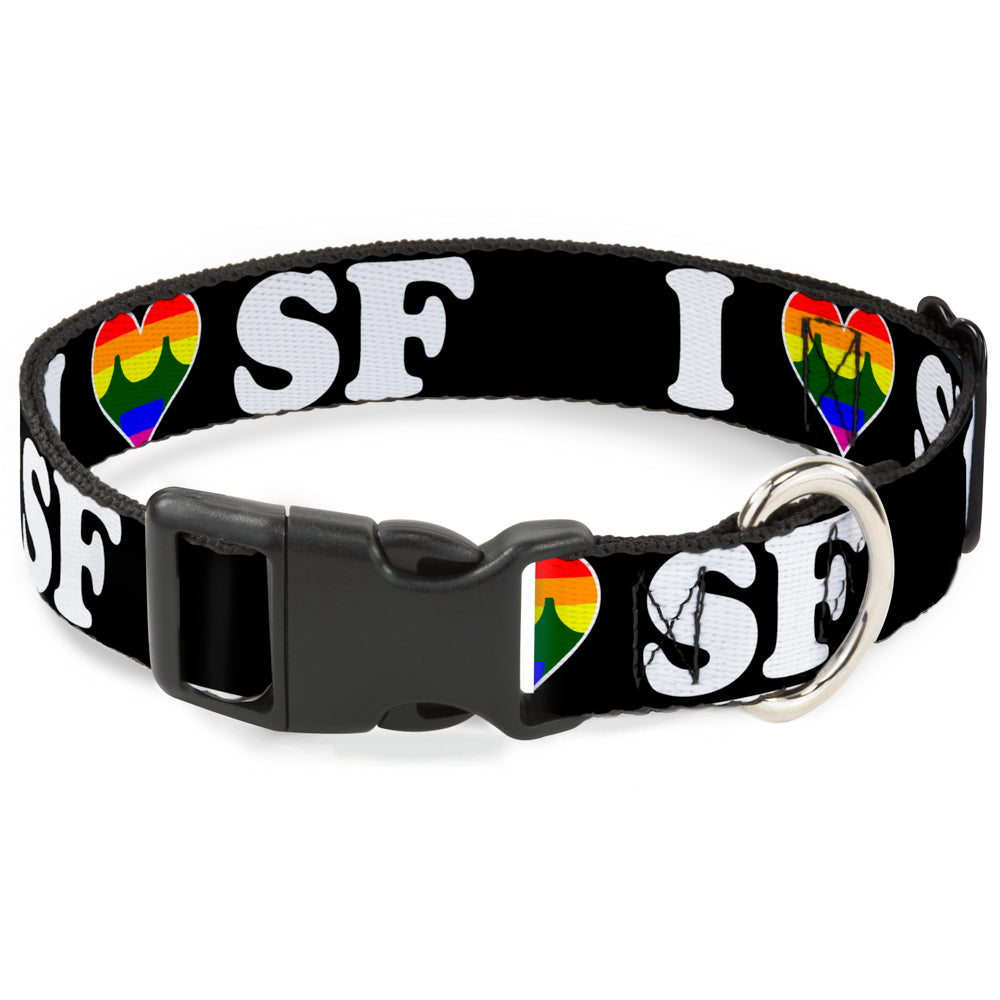 Plastic Clip Collar - I "HEART BRIDGE" SF Black/White/Rainbow Plastic Clip Collars Buckle-Down