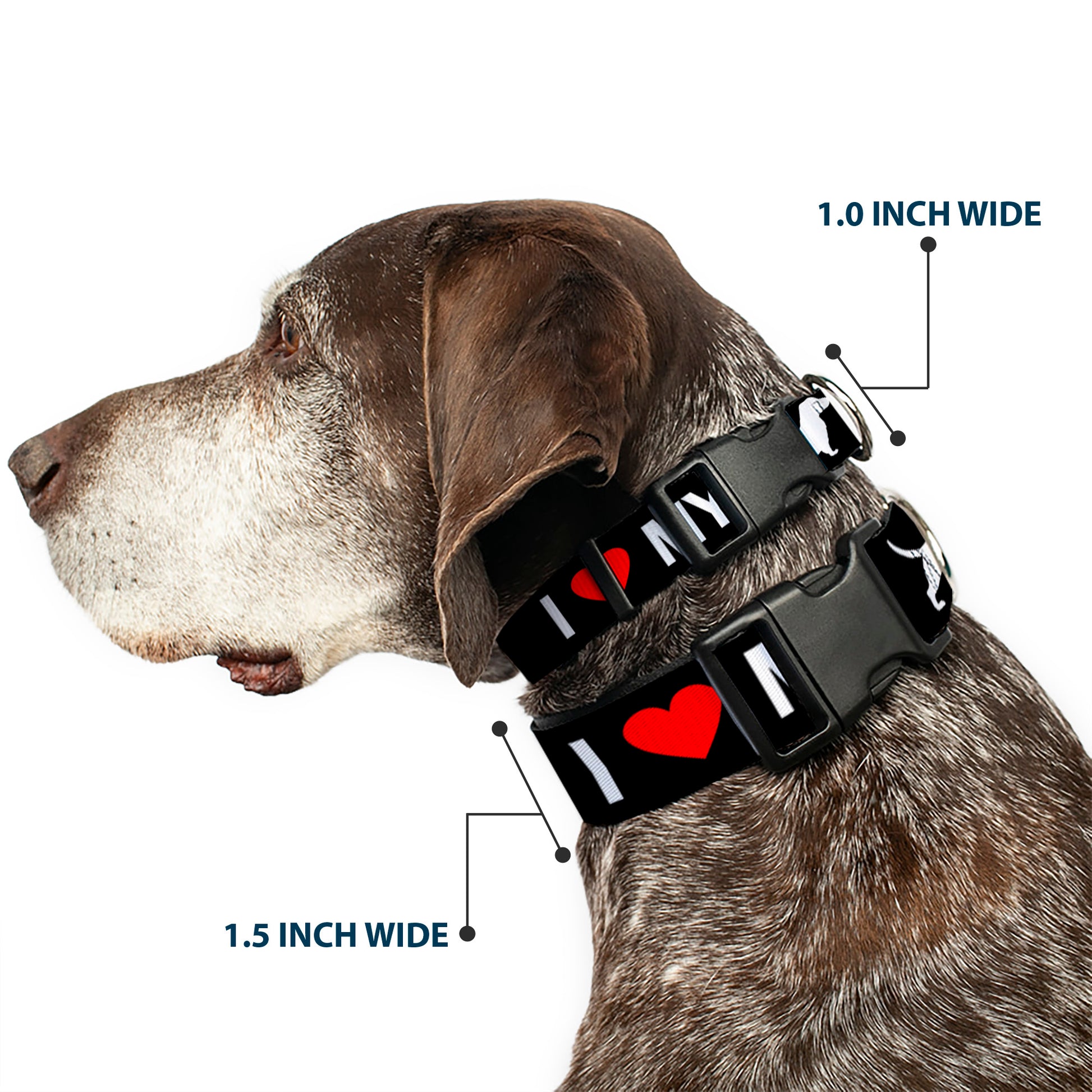 Plastic Clip Collar - I "HEART" MY "WIENER" Dog Silhouette Black/White/Red Plastic Clip Collars Buckle-Down