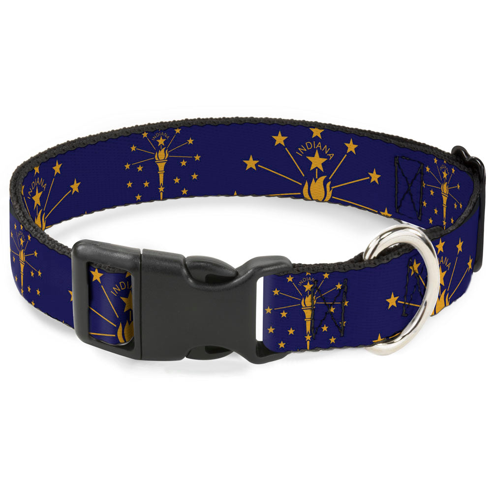 Plastic Clip Collar - Indiana Flag/Torch CLOSE-UP Navy Blue/Gold Plastic Clip Collars Buckle-Down