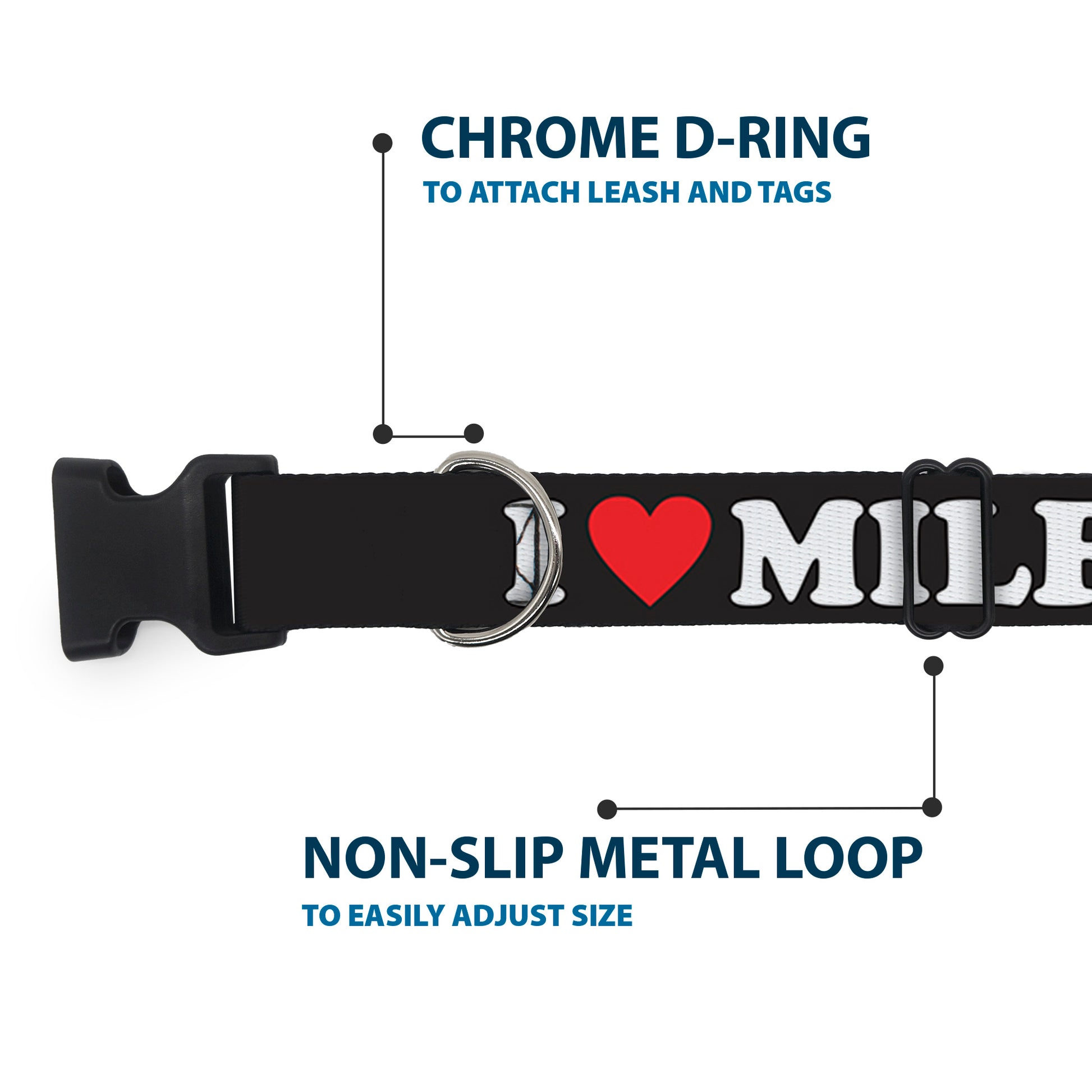 Plastic Clip Collar - I "HEART" MILFS Black/White/Red Plastic Clip Collars Buckle-Down