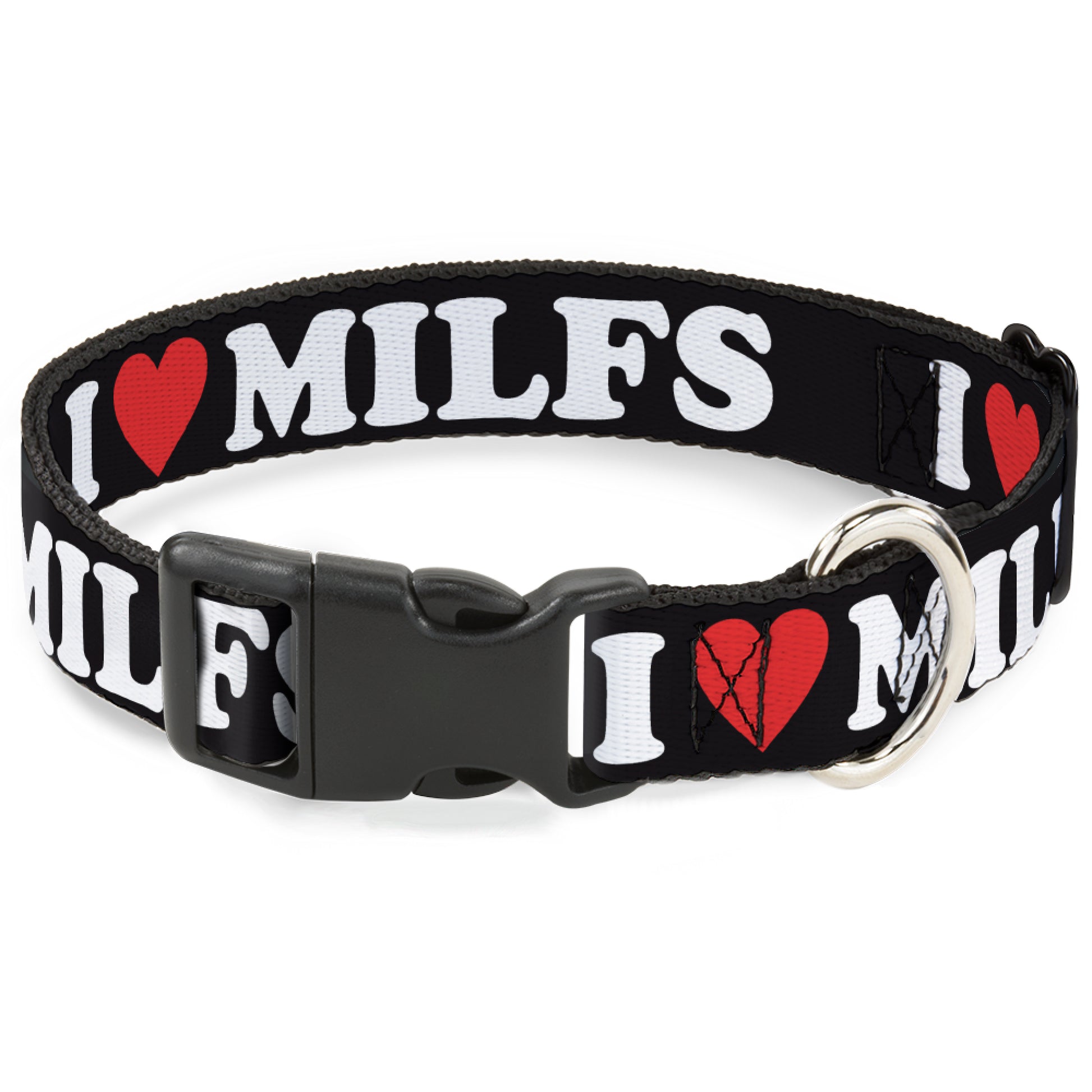 Plastic Clip Collar - I "HEART" MILFS Black/White/Red Plastic Clip Collars Buckle-Down