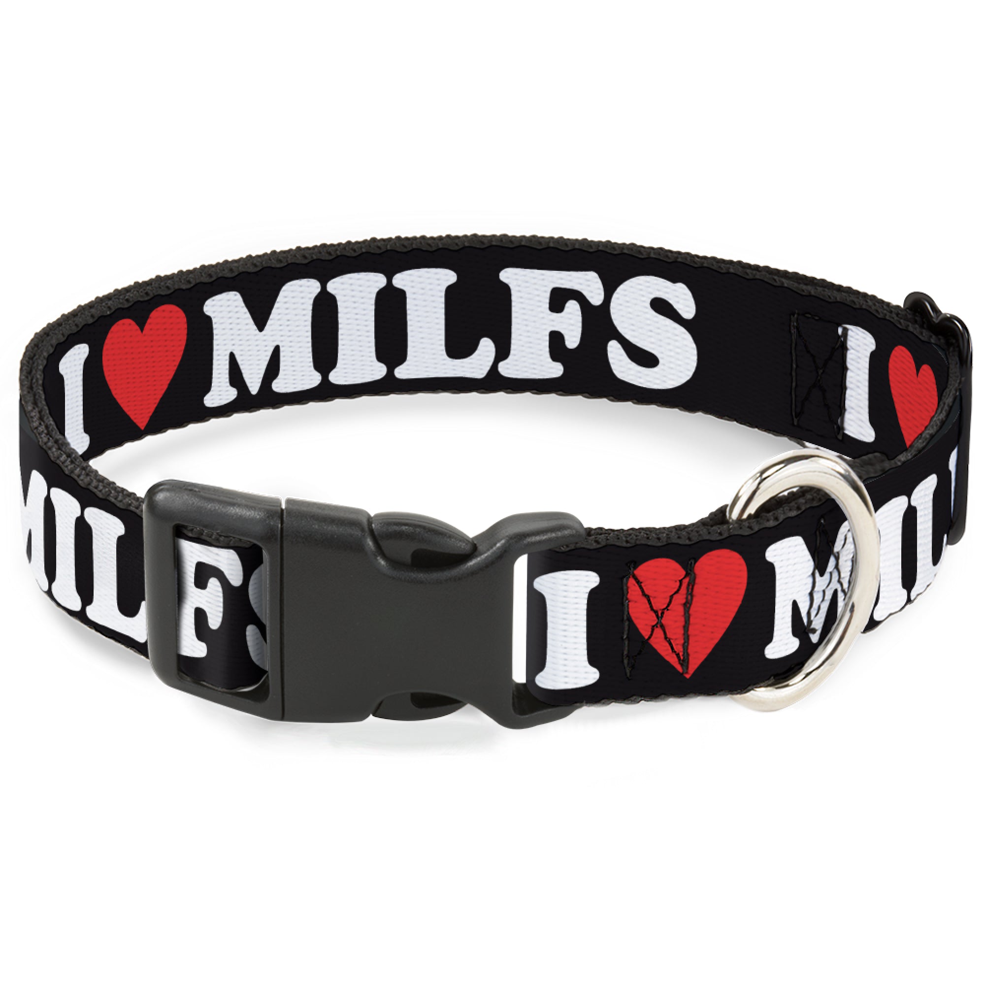 Plastic Clip Collar - I "HEART" MILFS Black/White/Red Plastic Clip Collars Buckle-Down