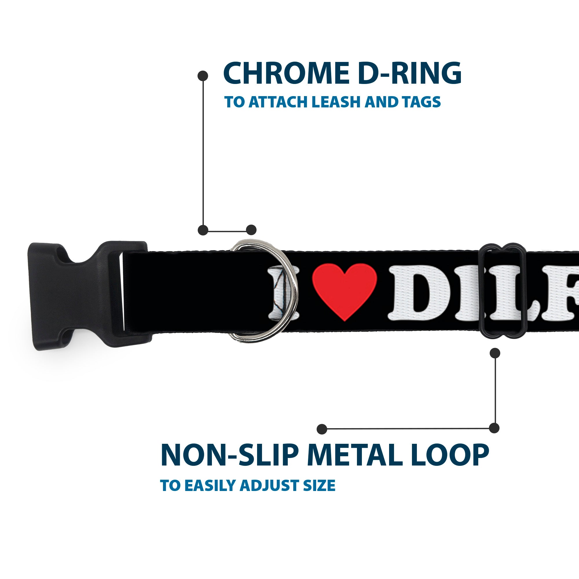 Plastic Clip Collar - I "HEART" DILFS Black/White/Red Plastic Clip Collars Buckle-Down