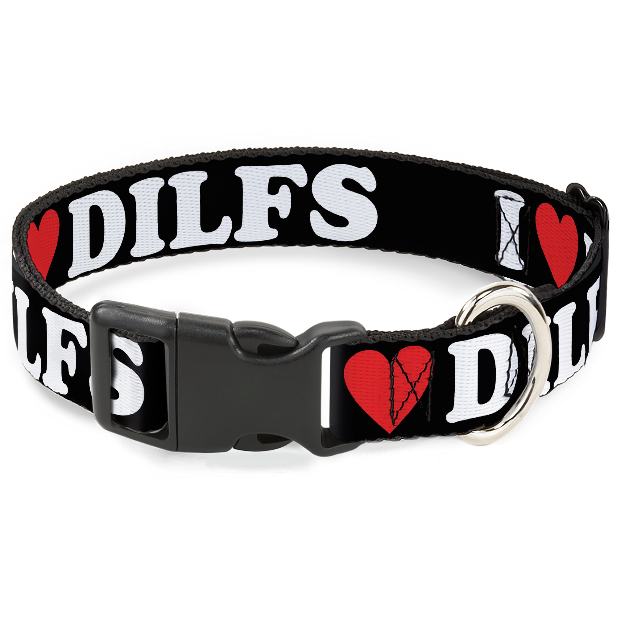 Plastic Clip Collar - I "HEART" DILFS Black/White/Red Plastic Clip Collars Buckle-Down