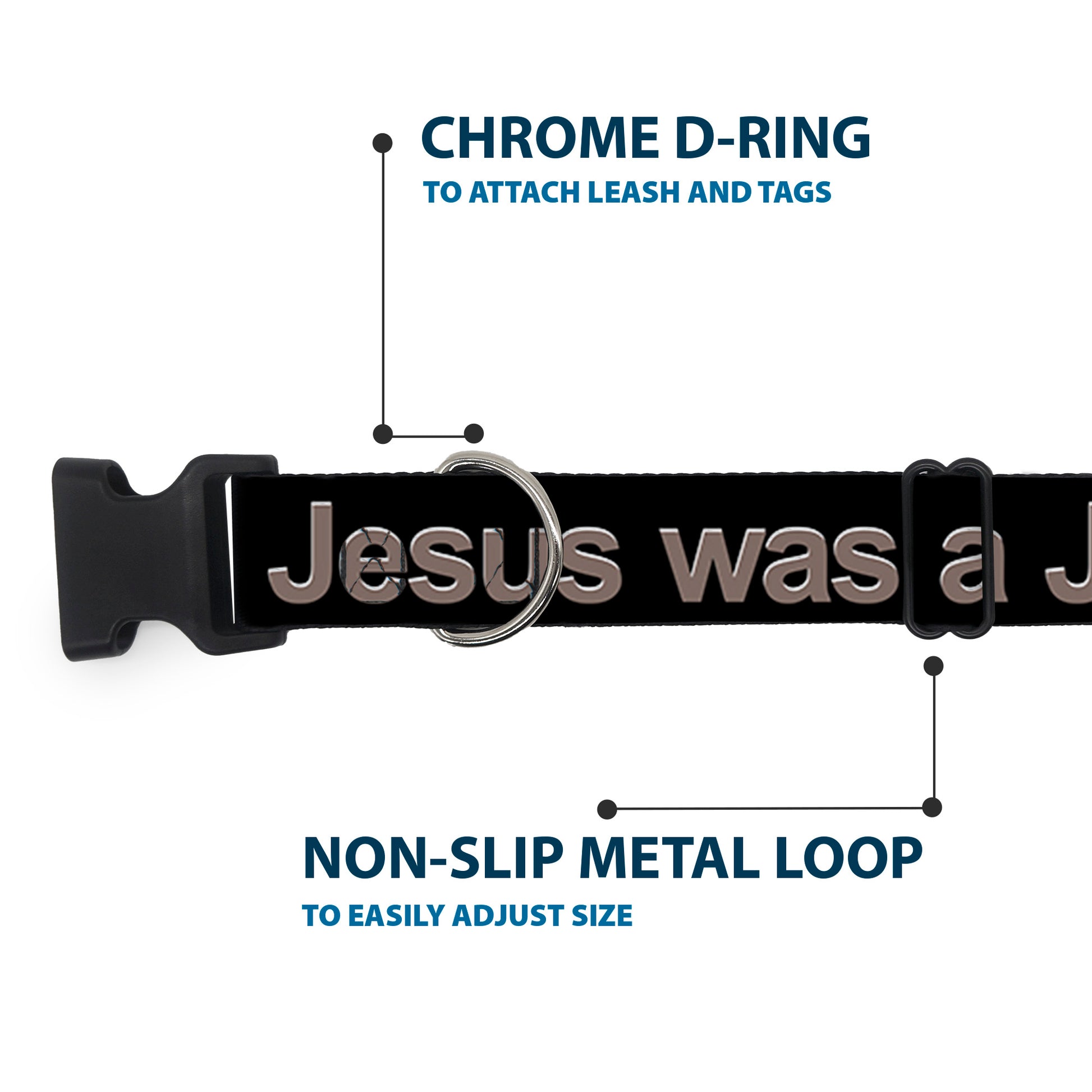 Buckle-Down Plastic Buckle Dog Collar - JESUS WAS A JEW Black/Gray Plastic Clip Collars Buckle-Down